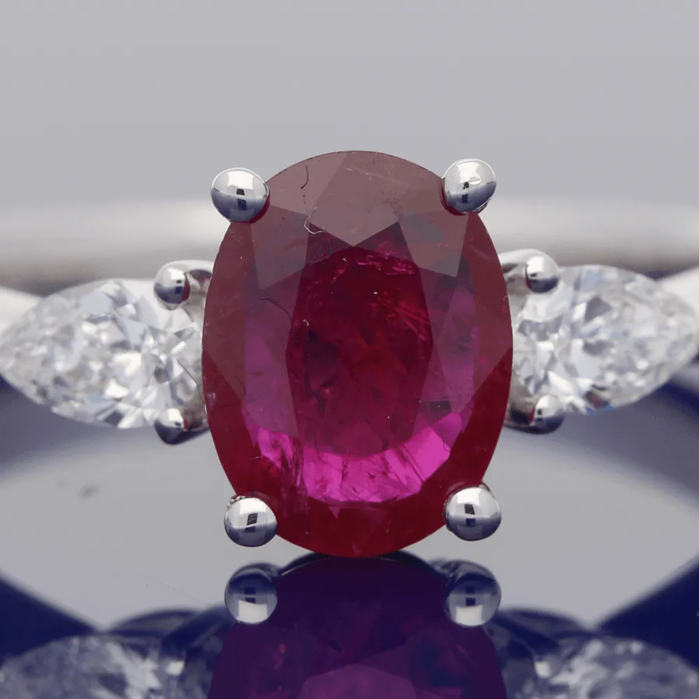 18ct White Gold Ruby & Diamond Trilogy