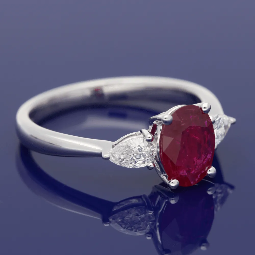 18ct White Gold Ruby & Diamond Trilogy