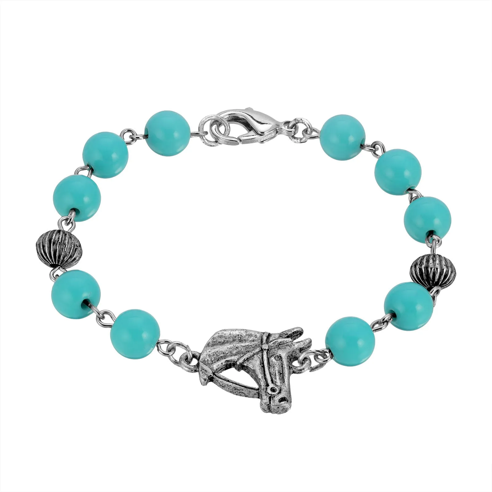 1928 Jewelry&reg; Pewter Turquoise Bead  Horse Head Bracelet