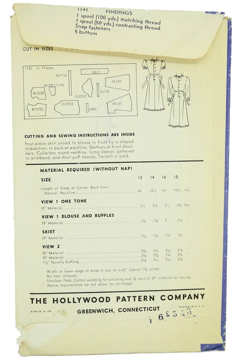 1940s Hollywood 1141 Vintage Dress Skirt & Blouse Pattern Dorothy Lovett RKO