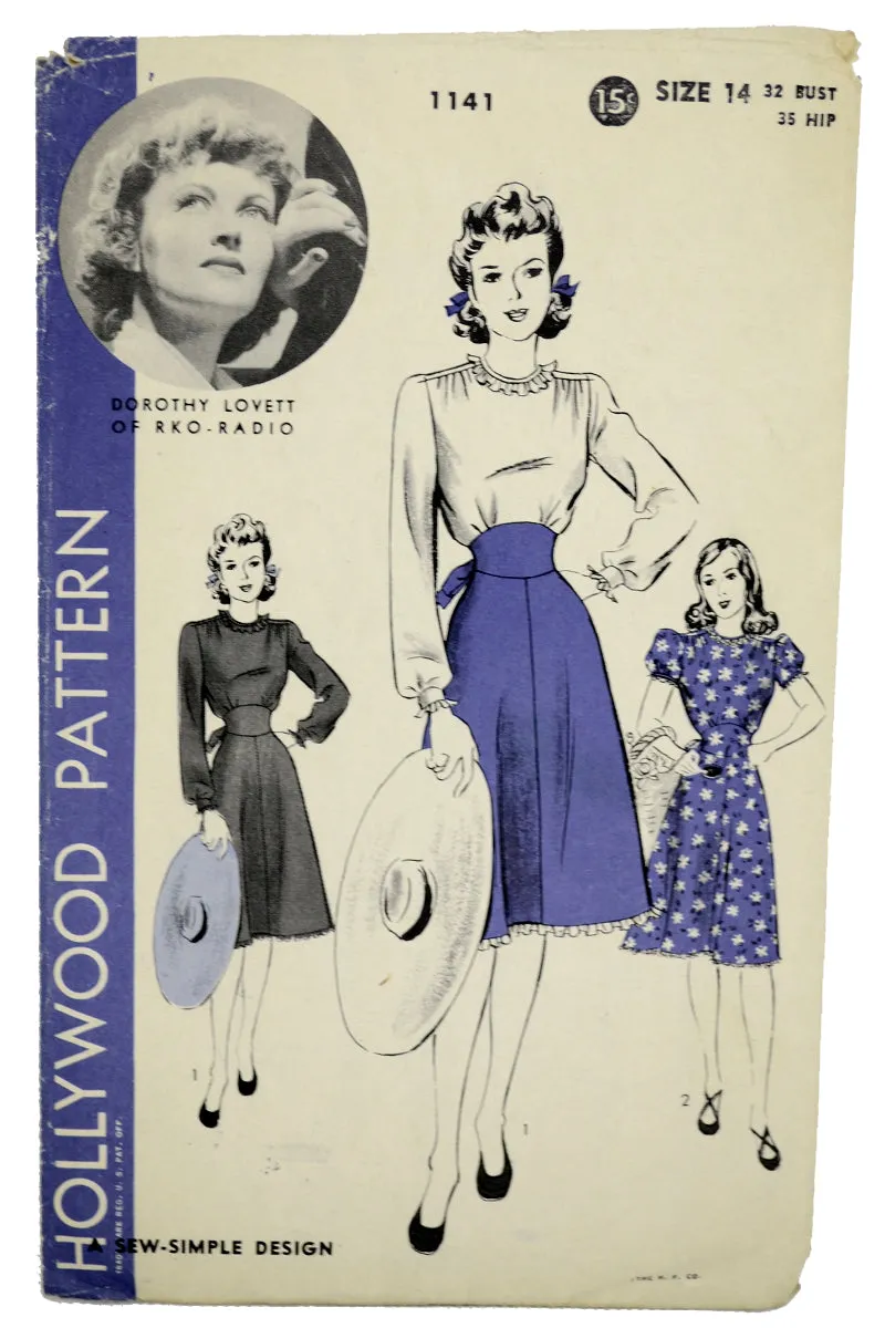 1940s Hollywood 1141 Vintage Dress Skirt & Blouse Pattern Dorothy Lovett RKO