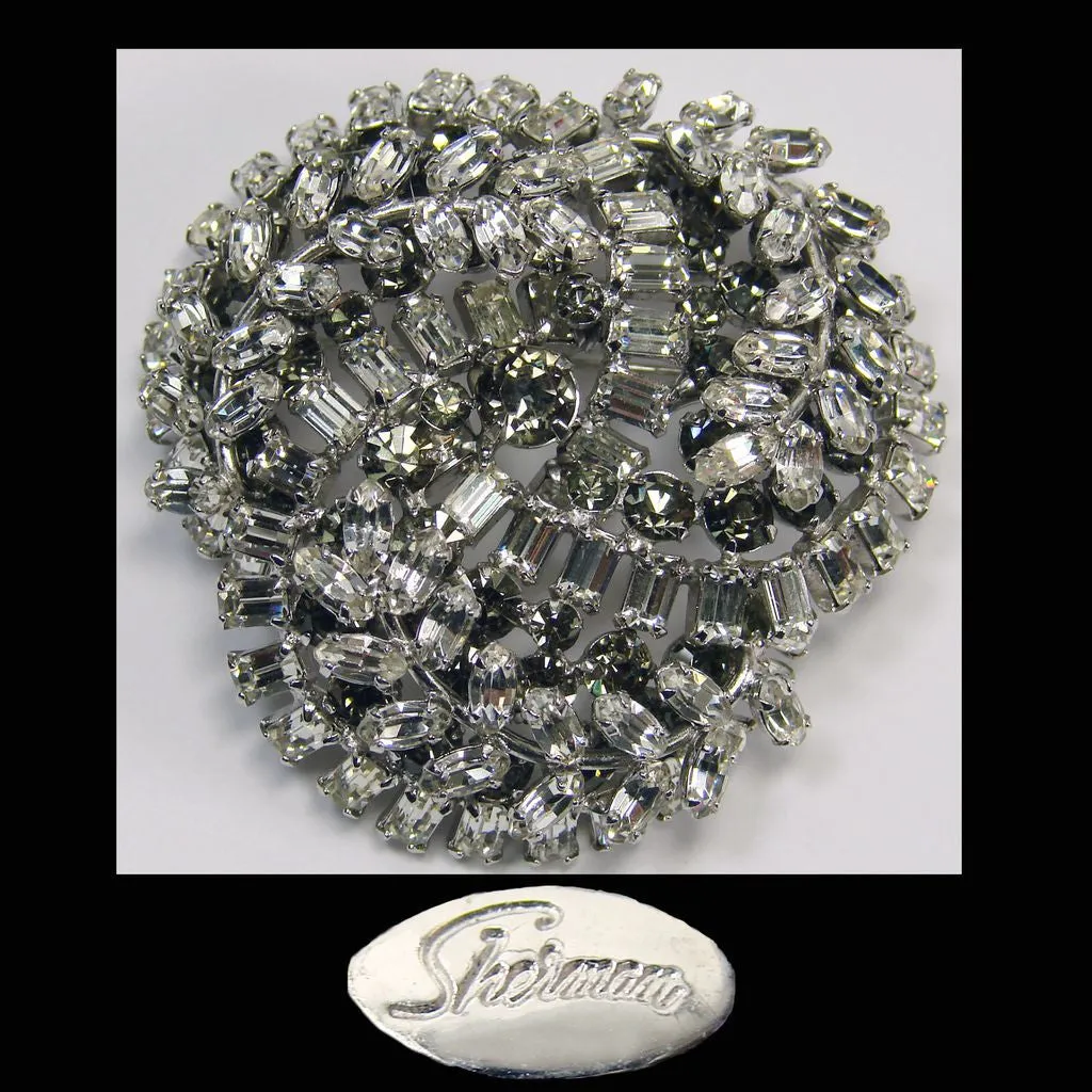 1950s Sherman Rhinestone Brooch Clear Rhinestone