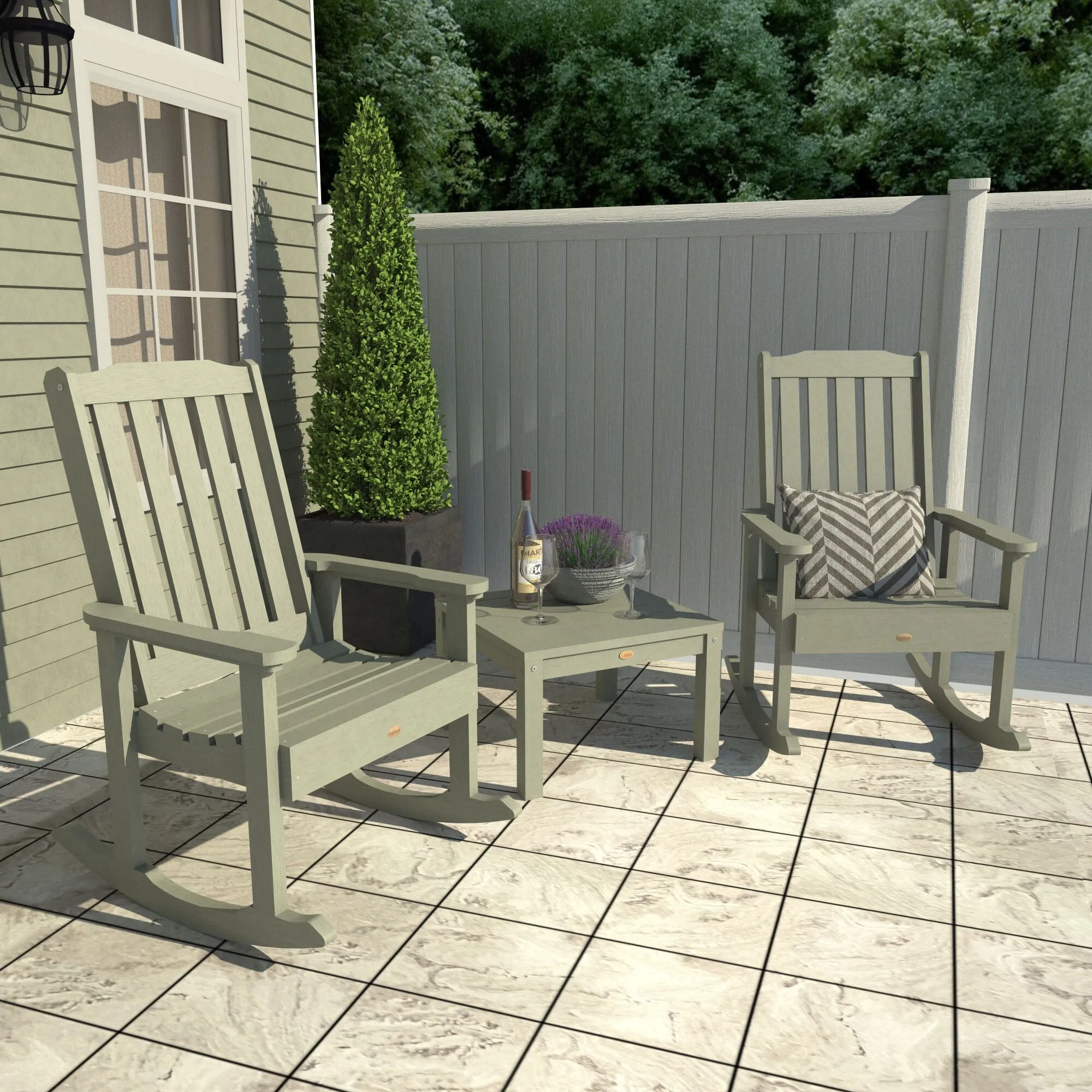 2 Lehigh Rocking Chairs with Adirondack Side Table