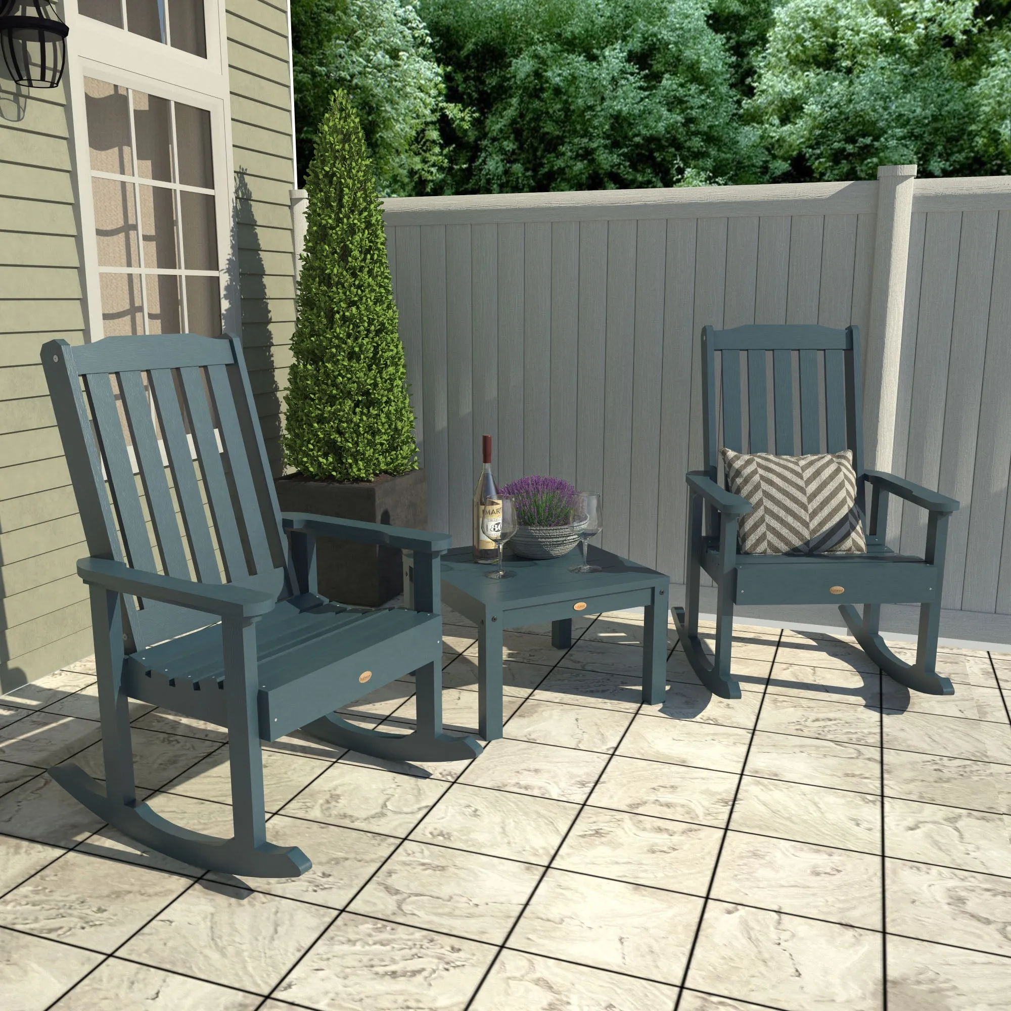 2 Lehigh Rocking Chairs with Adirondack Side Table