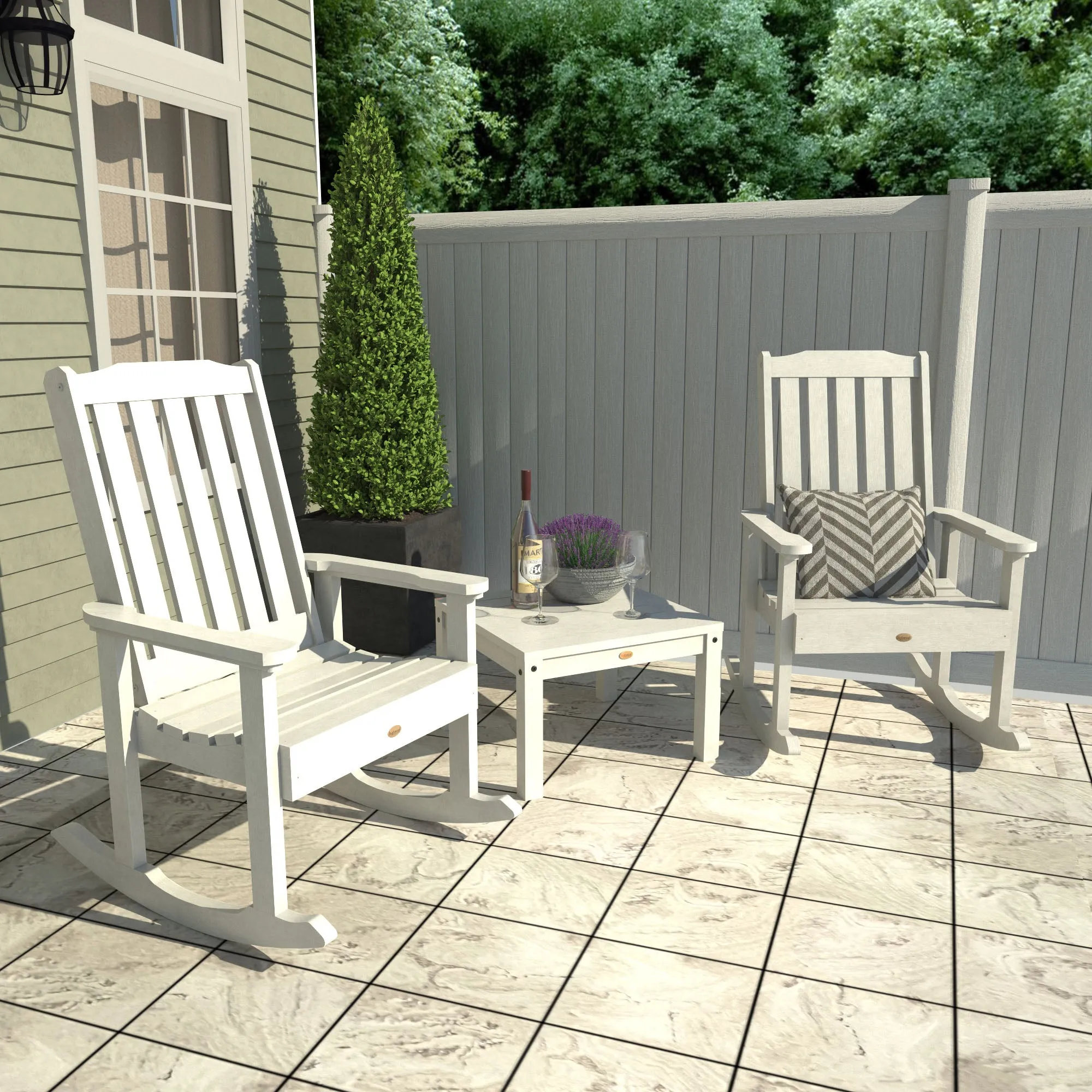 2 Lehigh Rocking Chairs with Adirondack Side Table