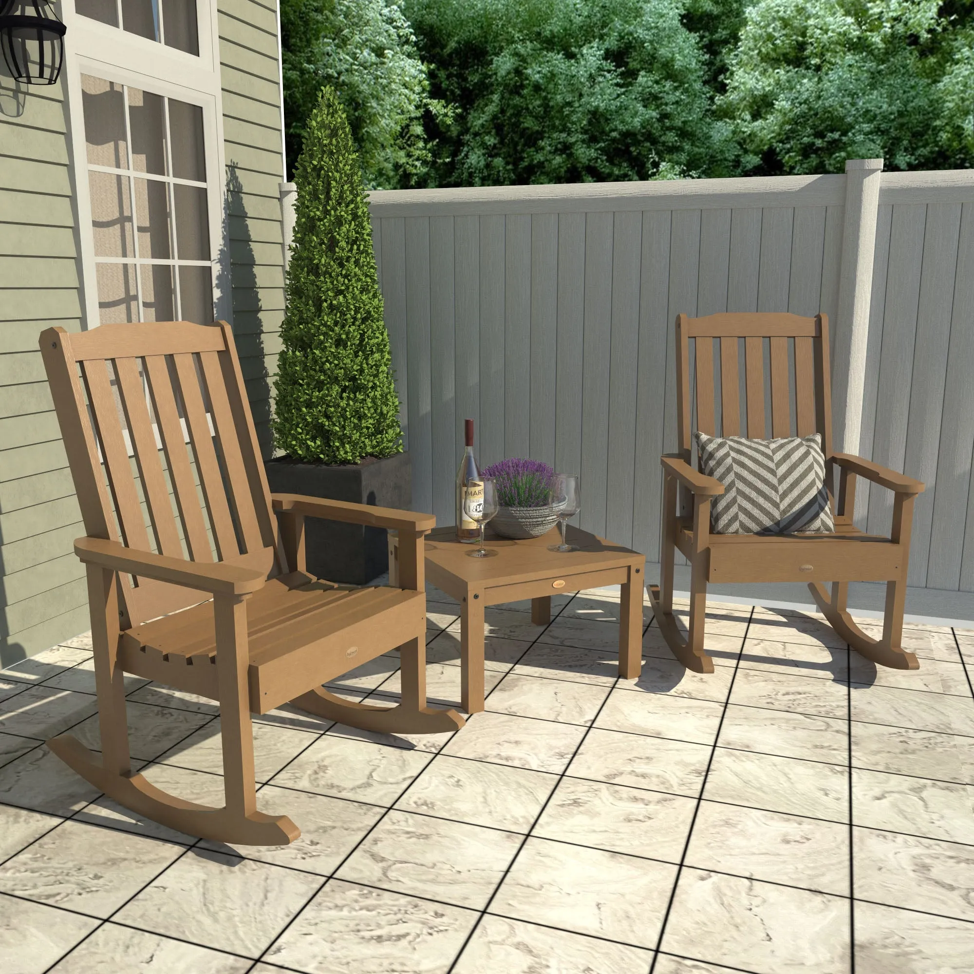 2 Lehigh Rocking Chairs with Adirondack Side Table