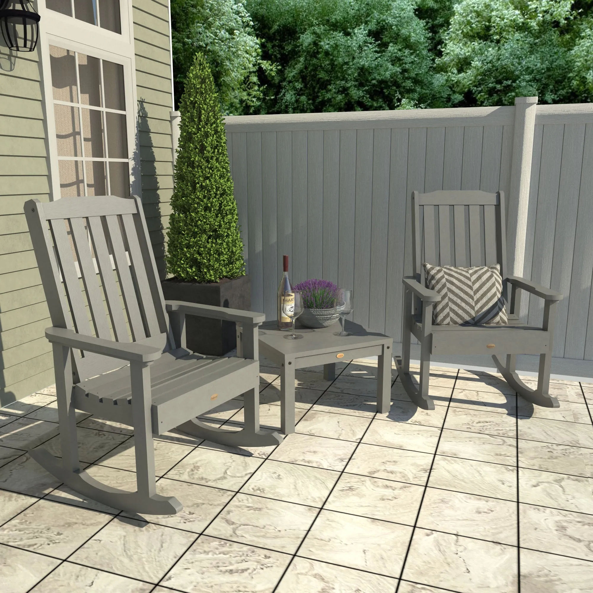 2 Lehigh Rocking Chairs with Adirondack Side Table