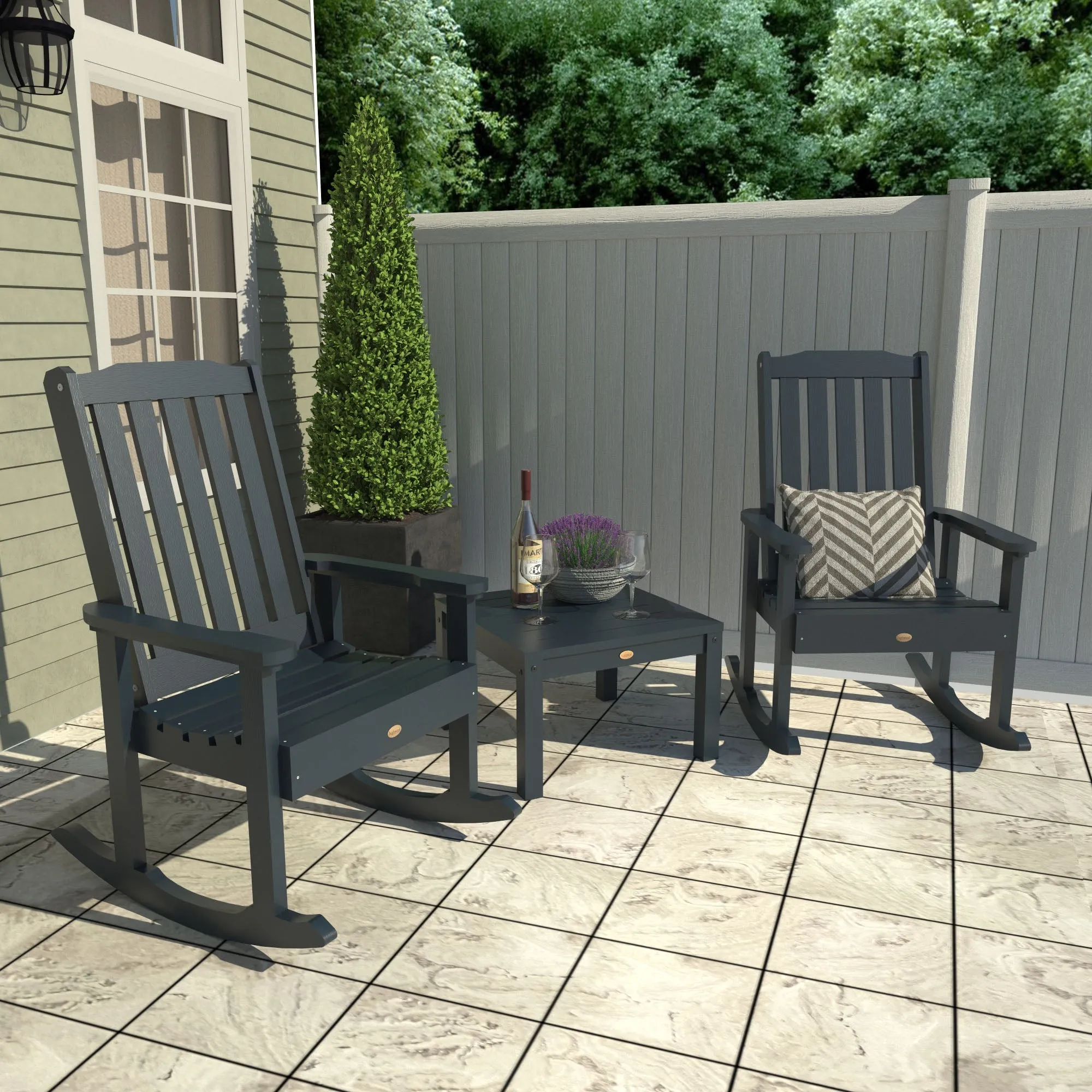 2 Lehigh Rocking Chairs with Adirondack Side Table