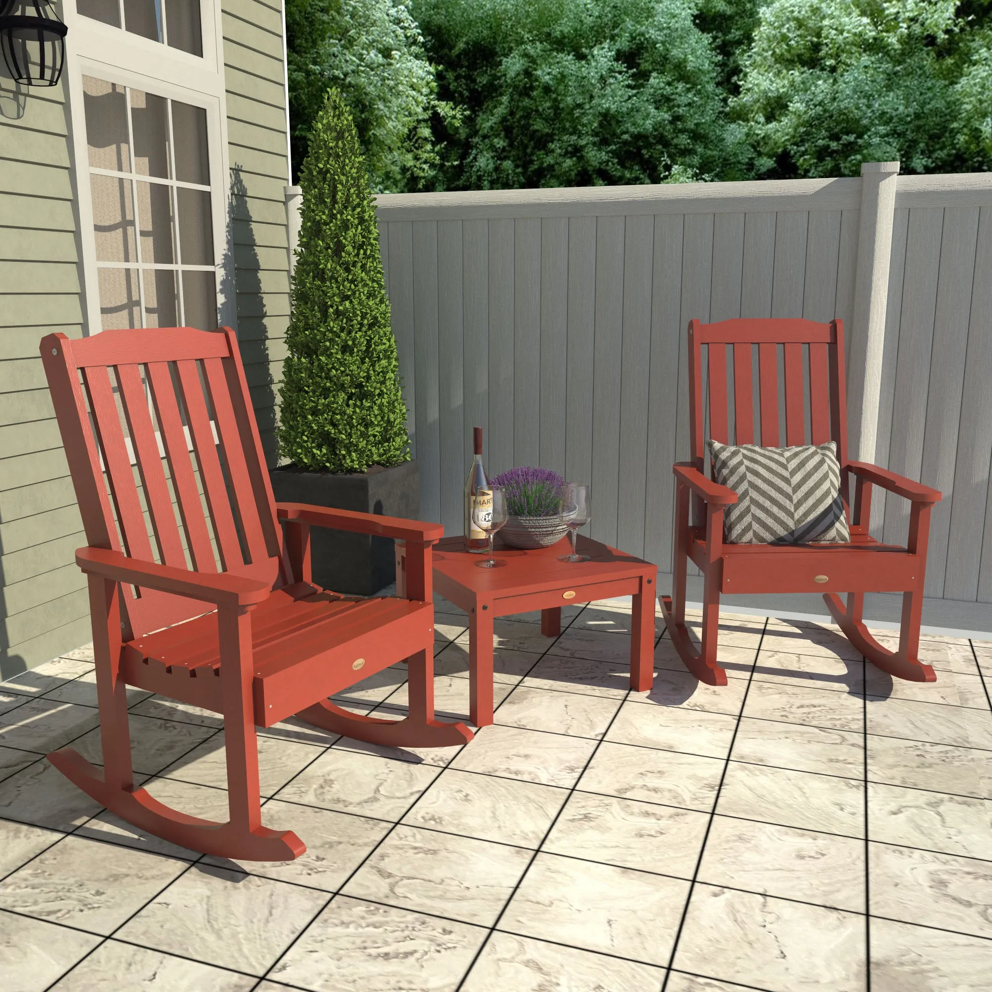 2 Lehigh Rocking Chairs with Adirondack Side Table