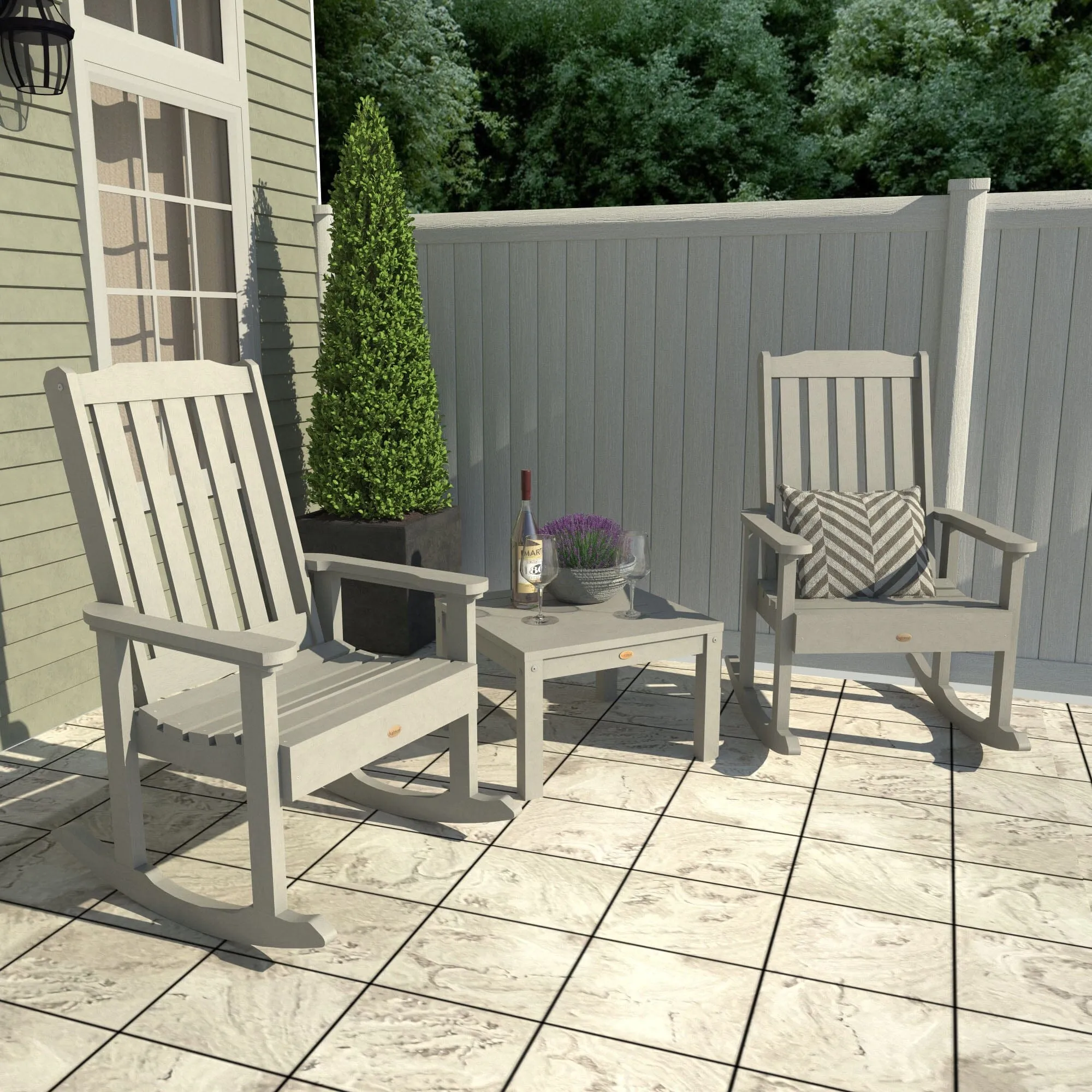 2 Lehigh Rocking Chairs with Adirondack Side Table