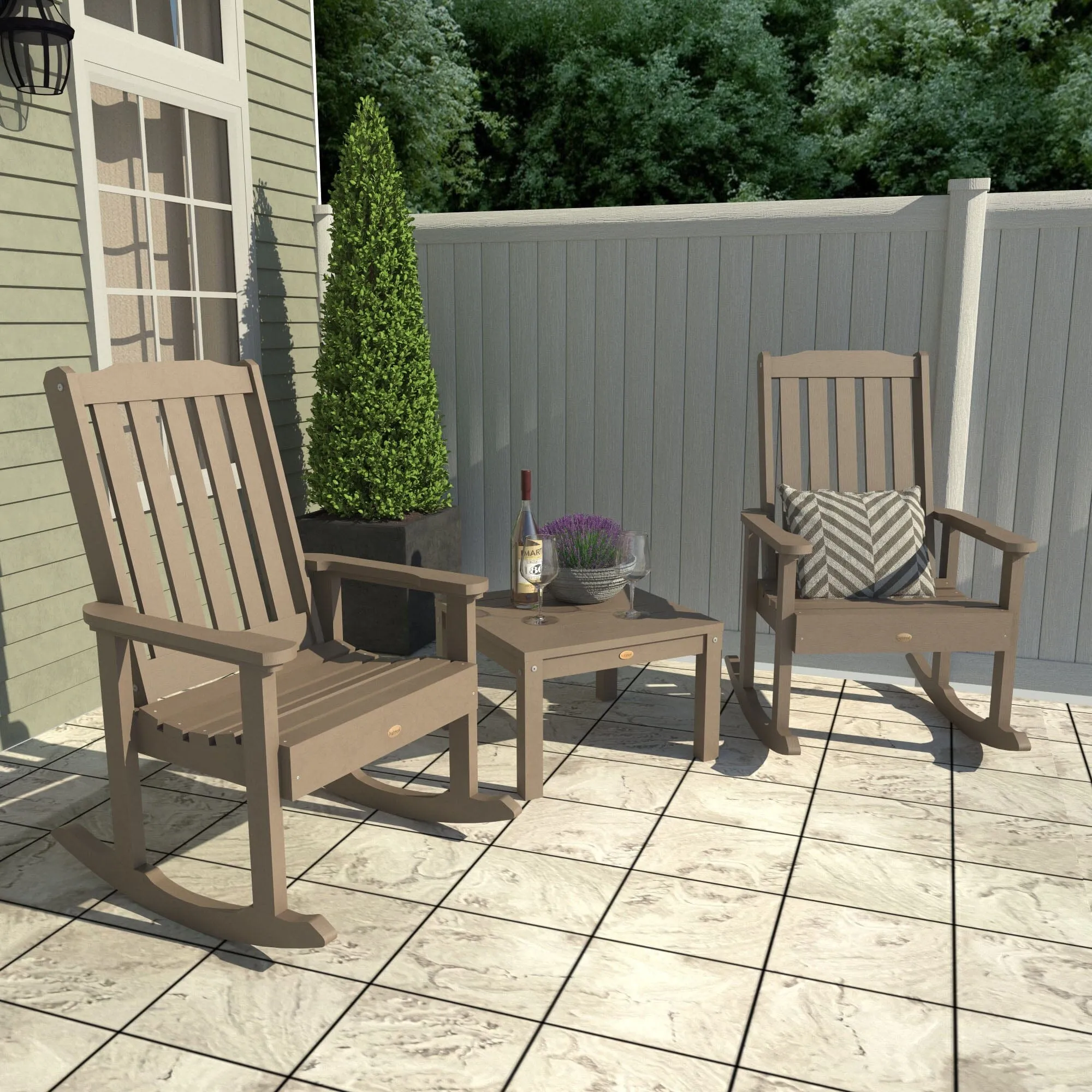 2 Lehigh Rocking Chairs with Adirondack Side Table