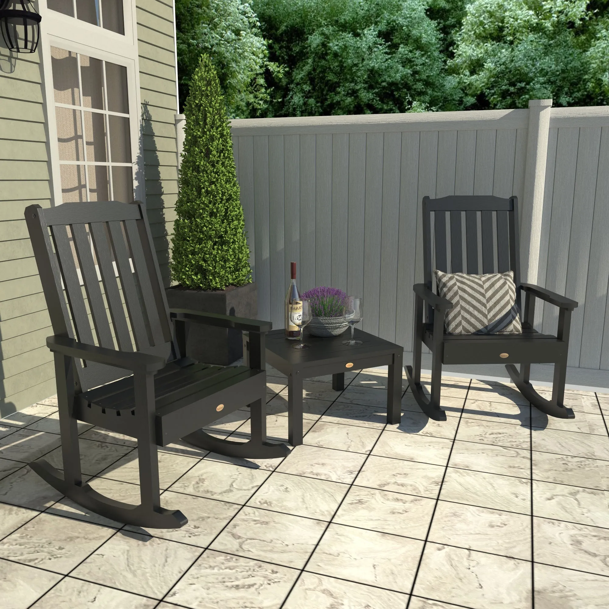 2 Lehigh Rocking Chairs with Adirondack Side Table