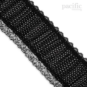 3" Lace Edged Dot Satin Pleat : 280107PL