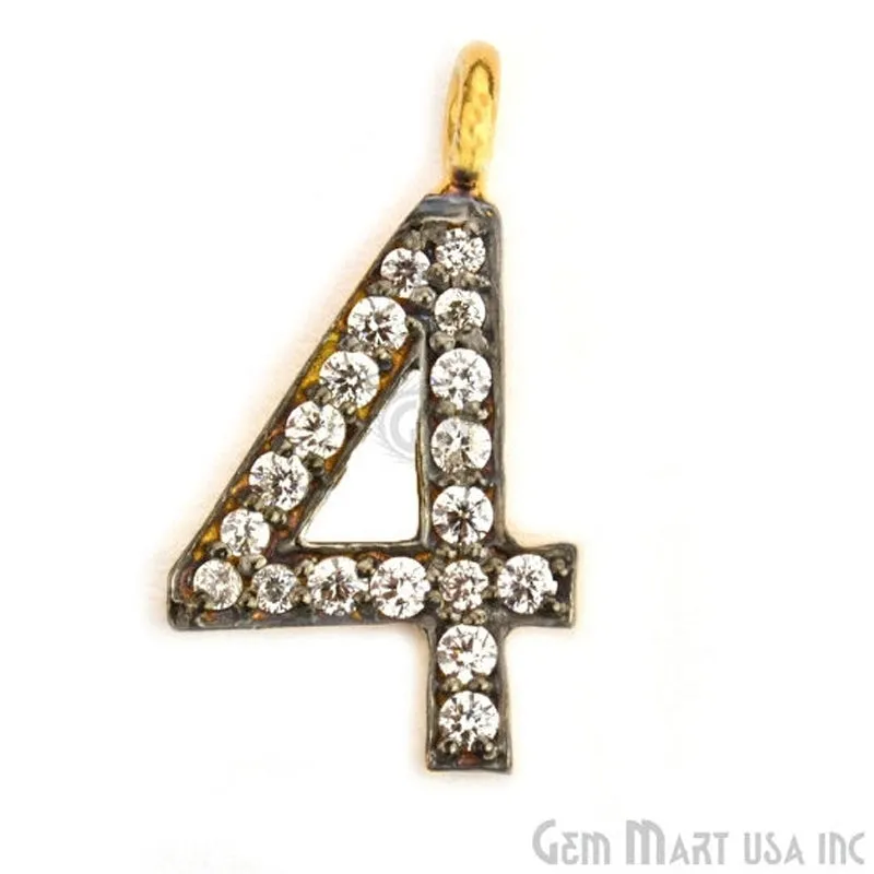 '4' Numbering CZ Pave Gold Vermeil Charm for Bracelet & Pendants