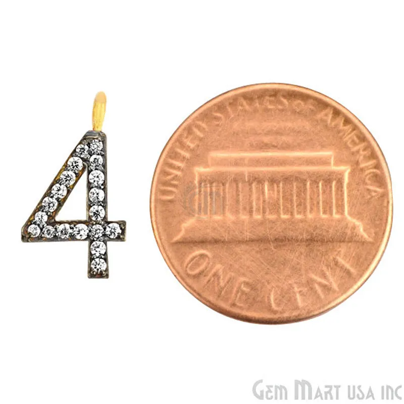 '4' Numbering CZ Pave Gold Vermeil Charm for Bracelet & Pendants