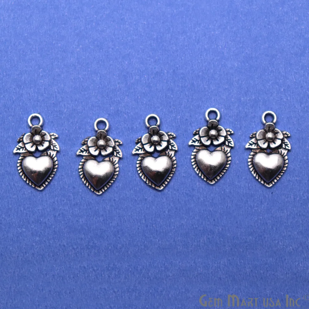 5pc Lot Heart Shape Oxidized 18x11mm Charm For Bracelets & Pendants