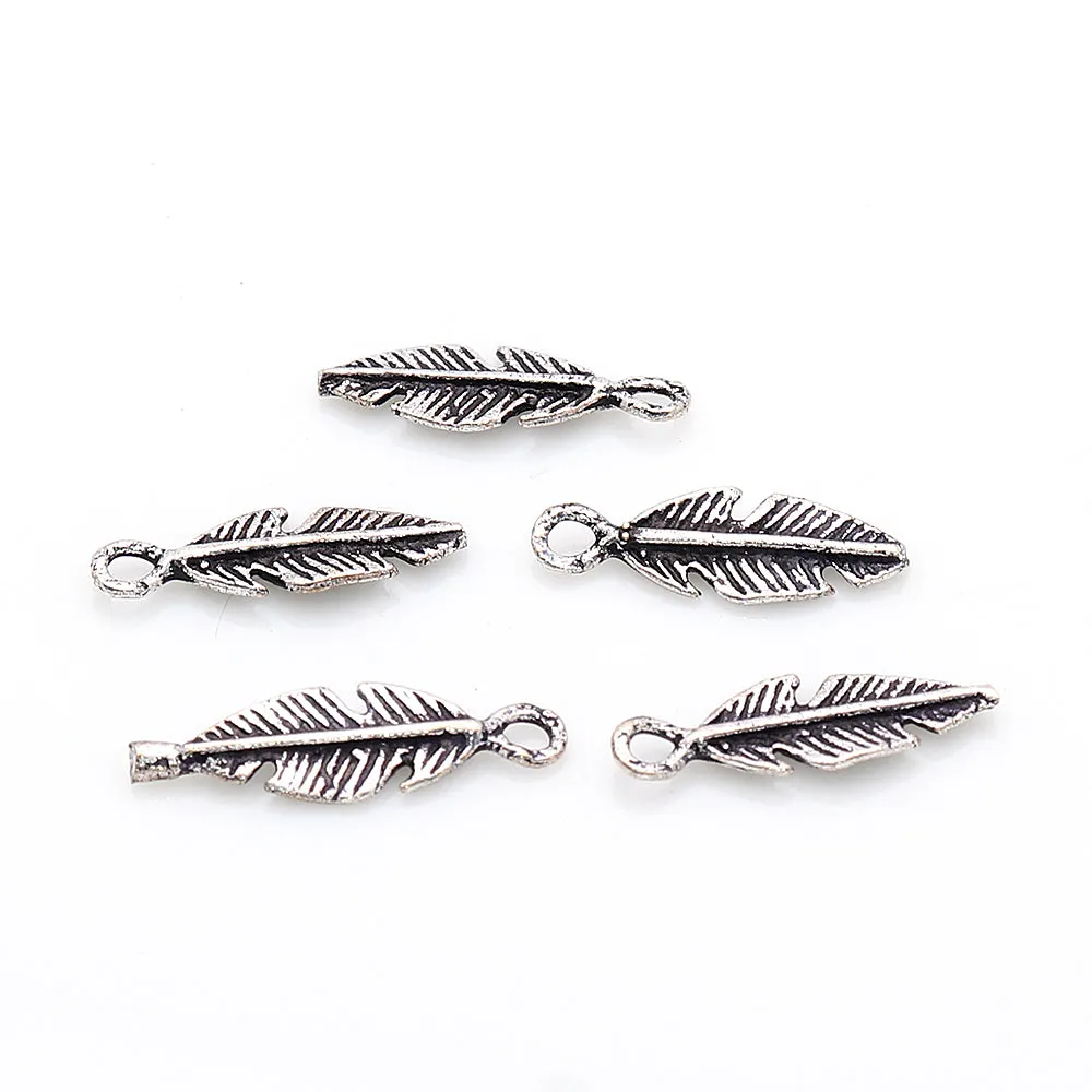 5pc Lot Leaf Shape Oxidized 18x6mm Charm For Bracelets & Pendants