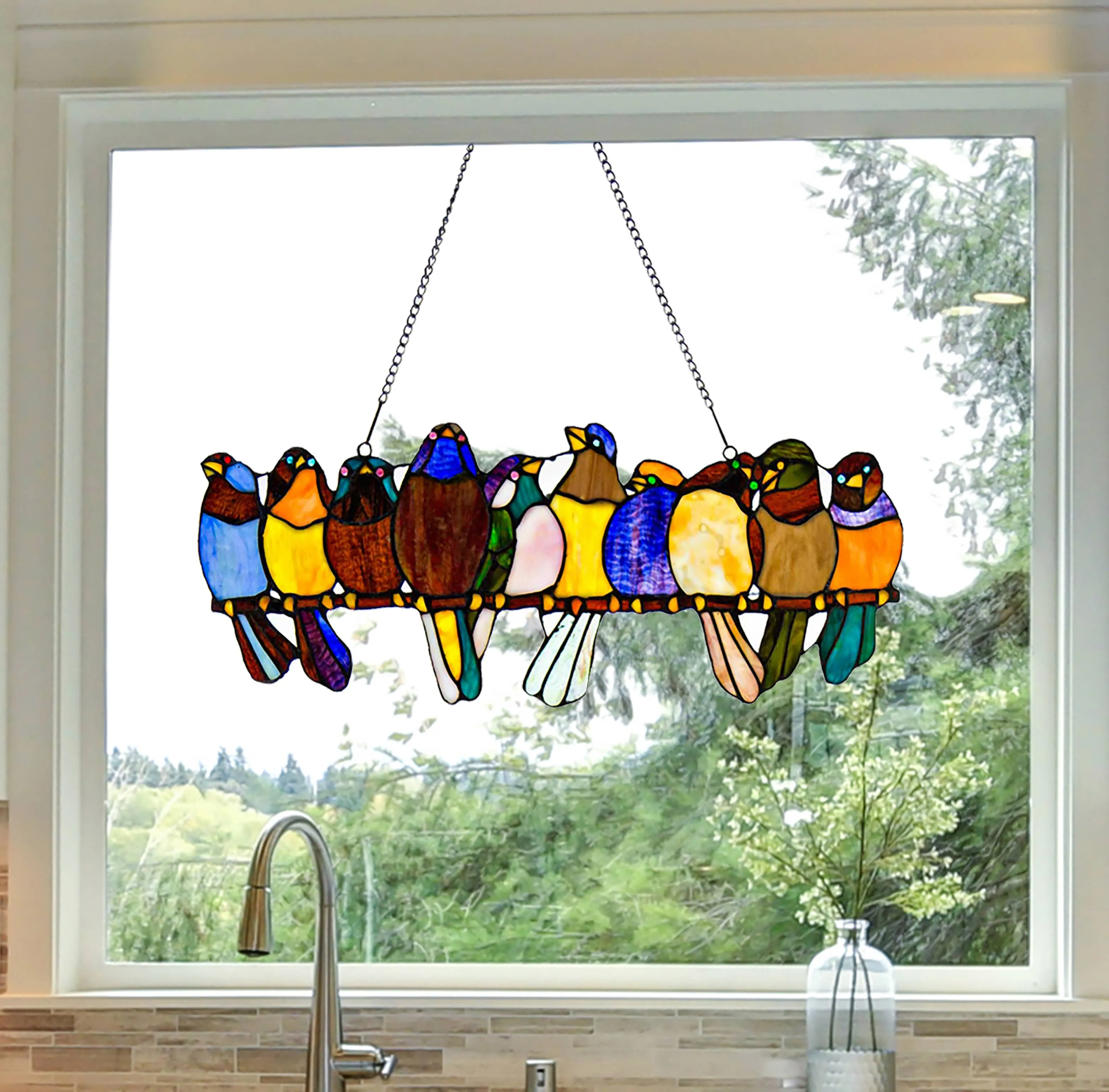 9.5"H Marisol Multicolor Birds Window Panel