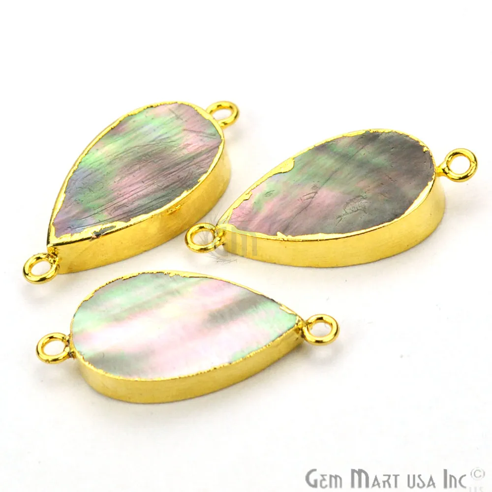 Abalone 13x22mm Pears Shape Gold Electroplated Double Bail Gemstone Connector