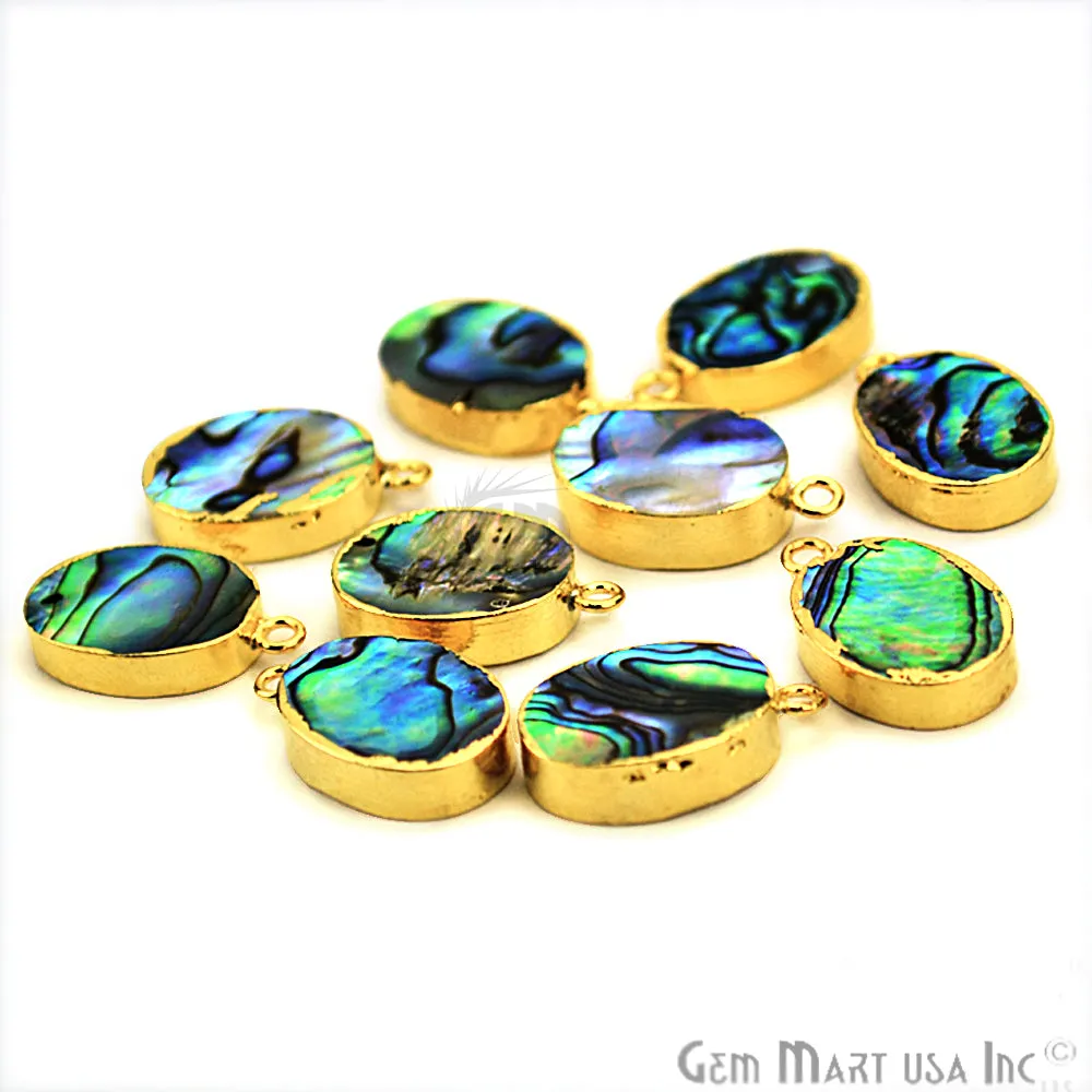 Abalone Shell Oval Shape Gold Electroplated Double Bail 12x16mm Gemstone Connector