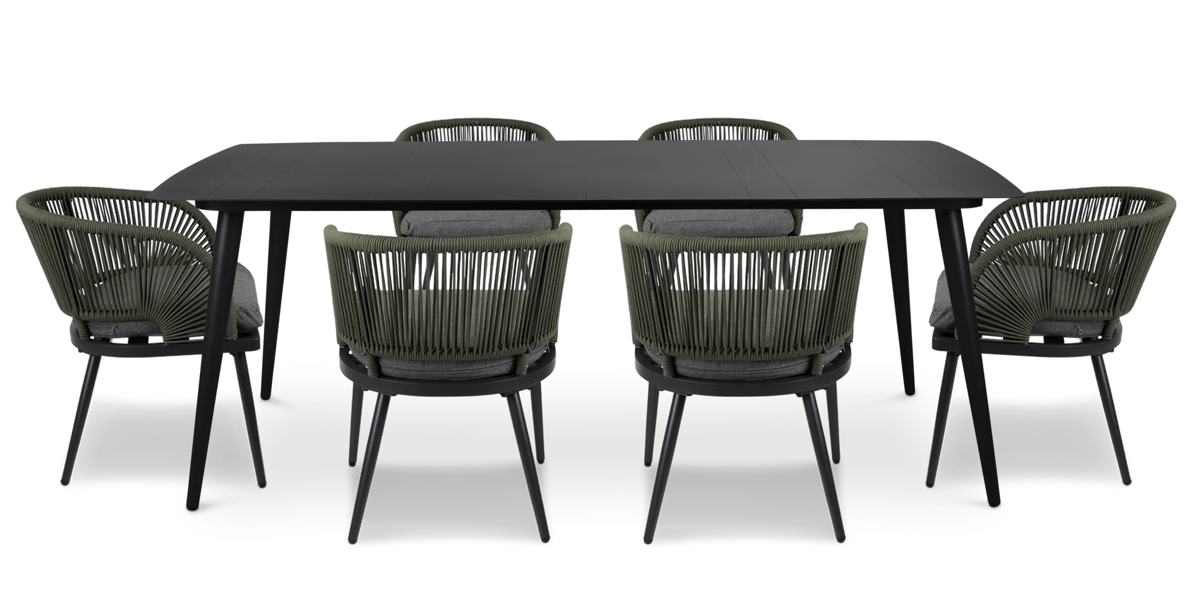 Amalfi Rectangle 7 Piece Outdoor Setting in Gunmetal with Rope Chairs