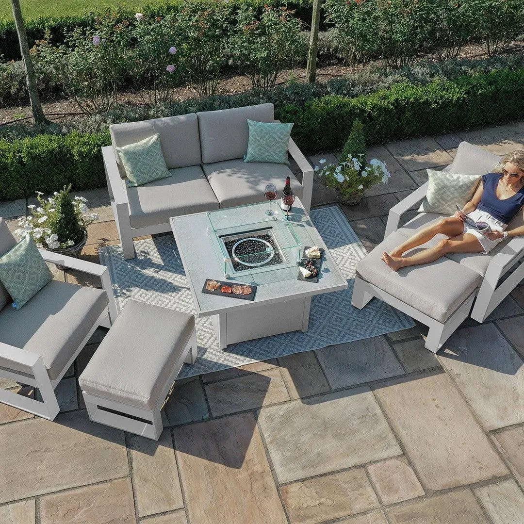 Amalfi Two Seat Sofa Set With Fire Pit Table - White