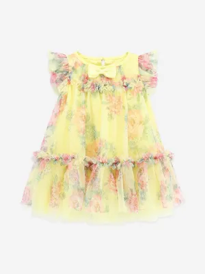 Angels Face Baby Girls Roses Tulle Dress in Yellow