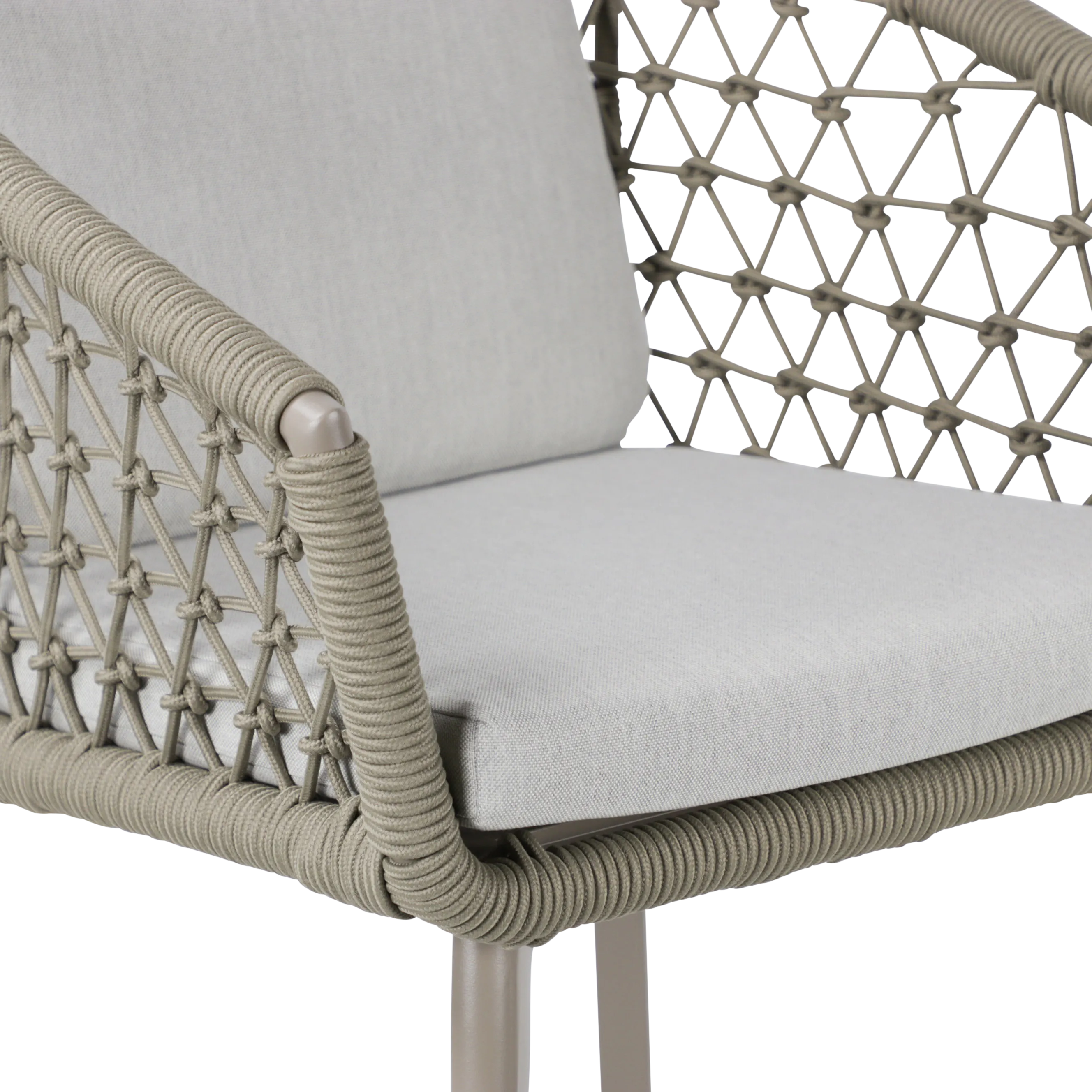 Antigua Dining Chair in Taupe with Dune Olefin Cushions and Rope