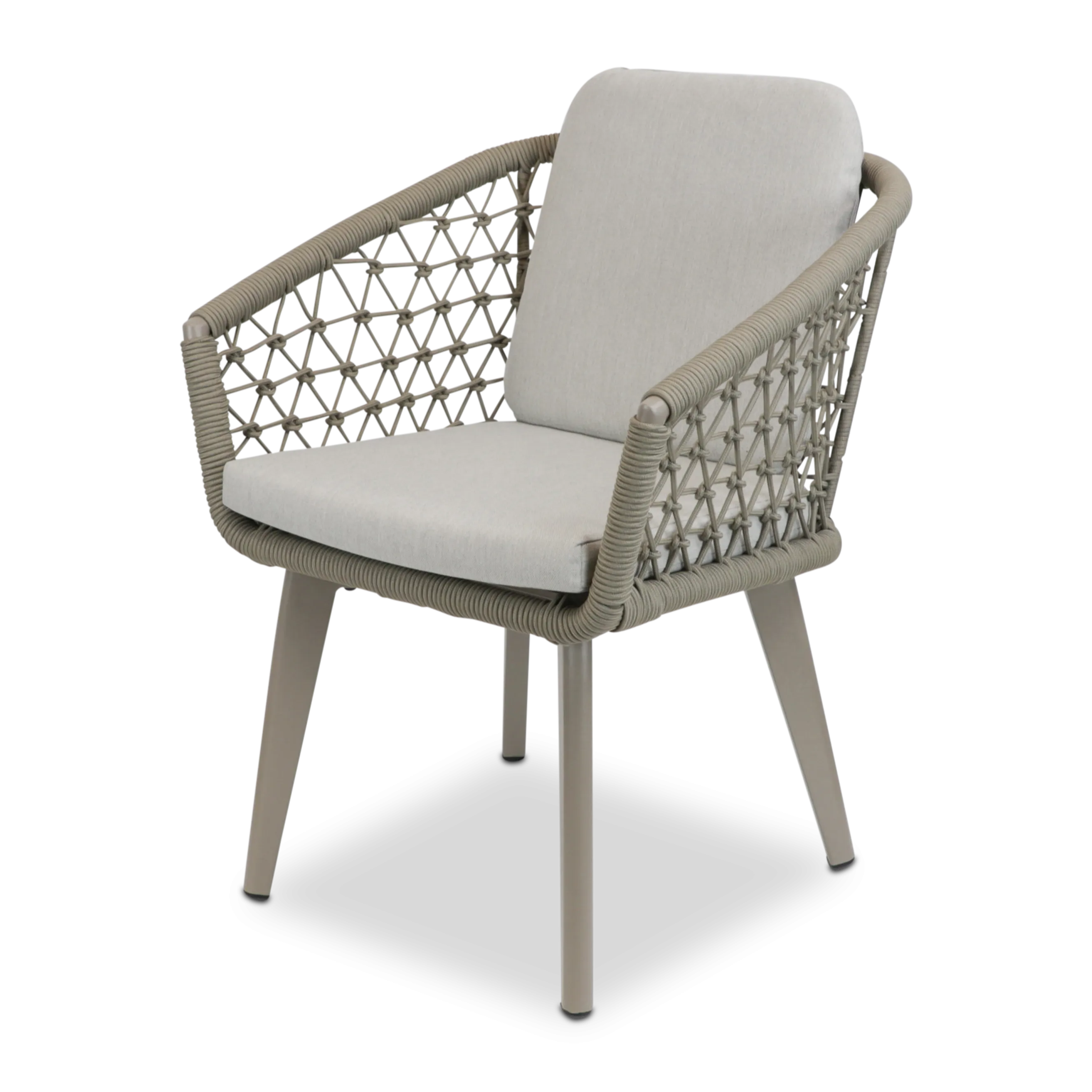 Antigua Dining Chair in Taupe with Dune Olefin Cushions and Rope