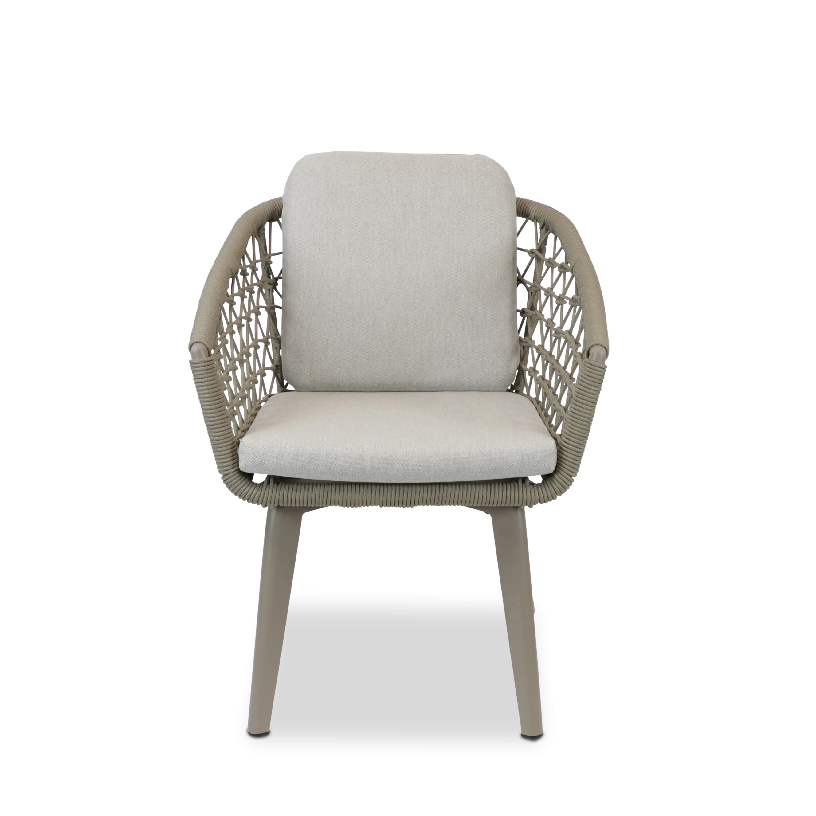 Antigua Dining Chair in Taupe with Dune Olefin Cushions and Rope