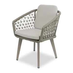 Antigua Dining Chair in Taupe with Dune Olefin Cushions and Rope