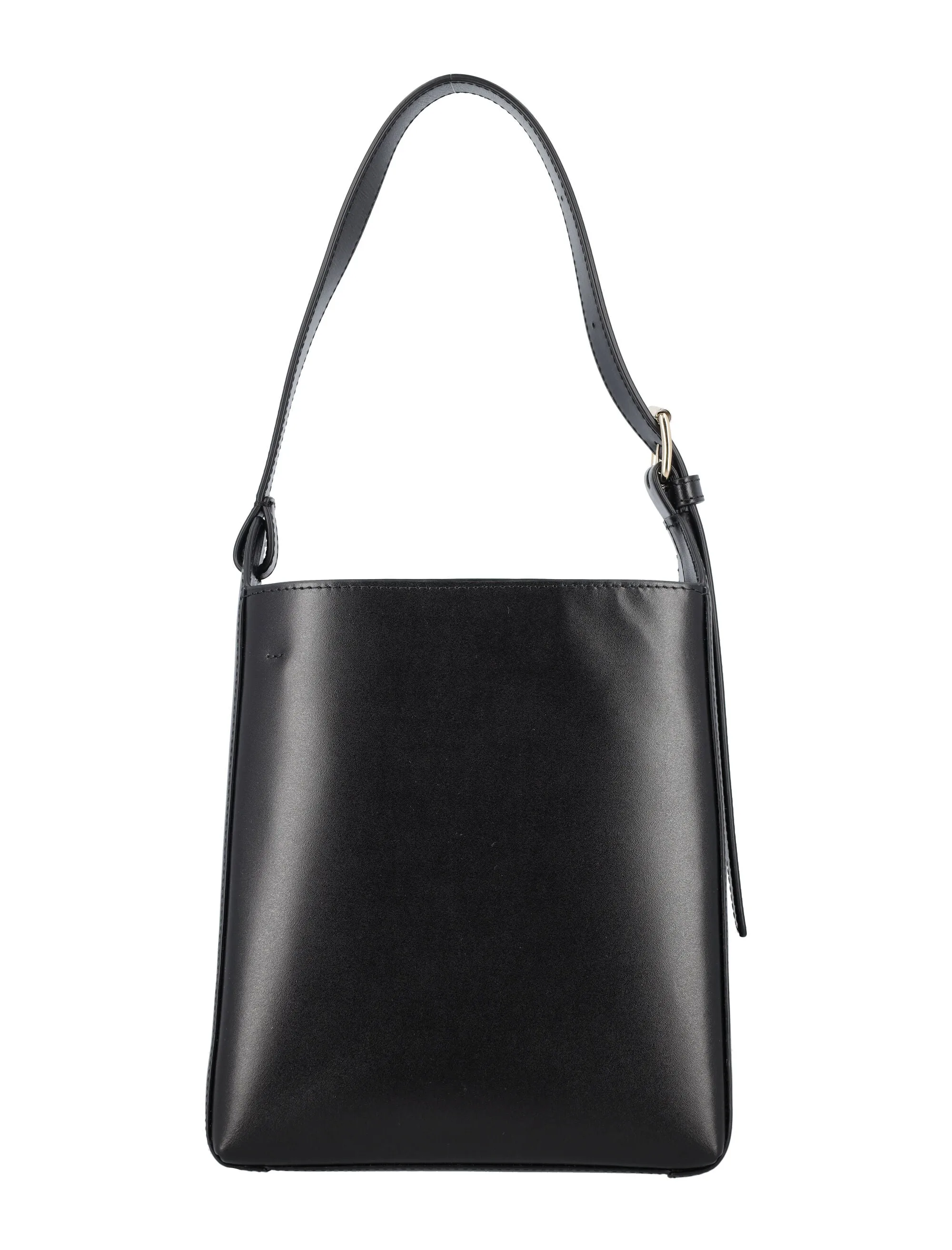 A.P.C. Chic Mini Drawstring Handbag with Adjustable Strap - Black Leather