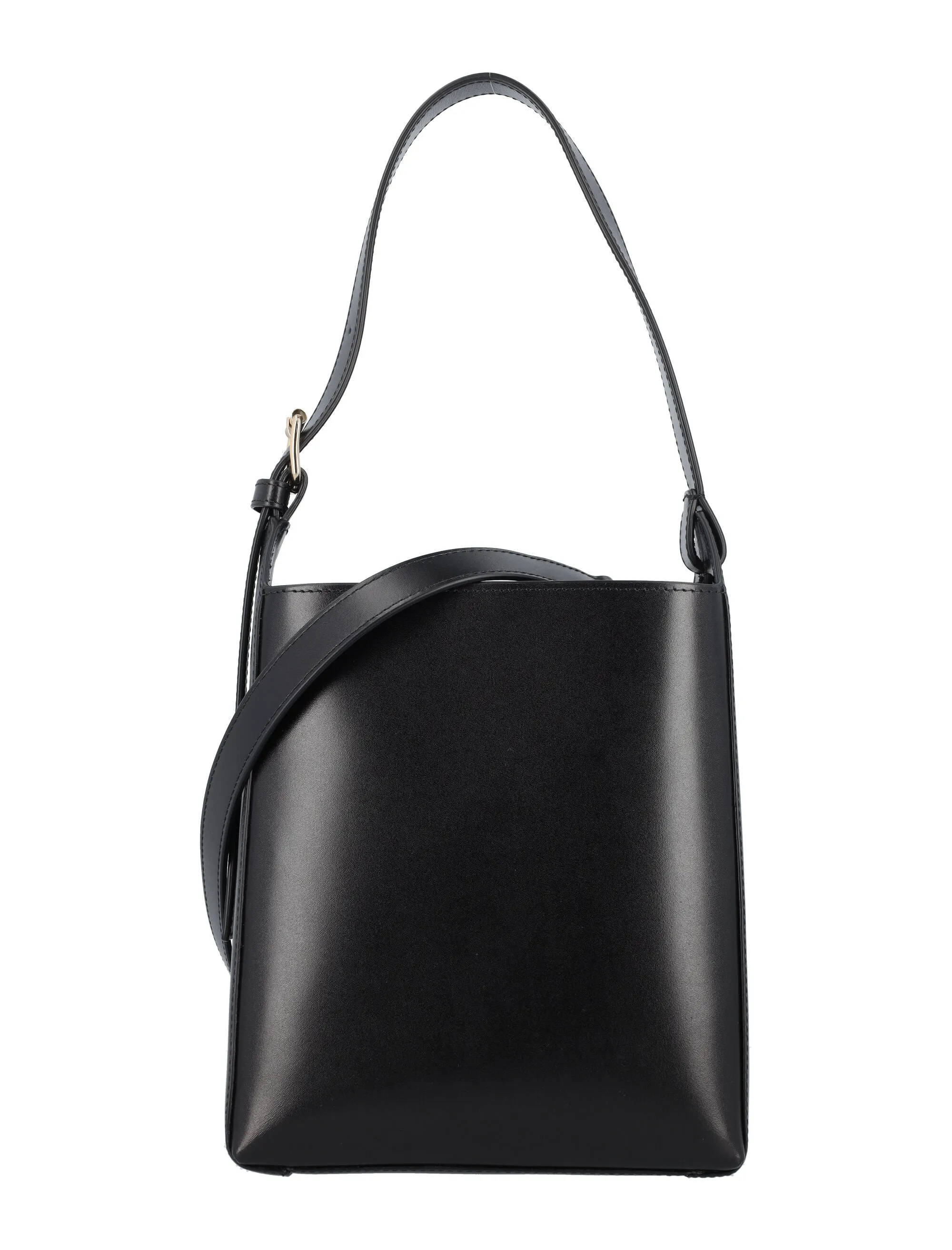 A.P.C. Chic Mini Drawstring Handbag with Adjustable Strap - Black Leather