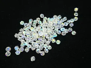 Bicone Glass Bead, 3mm, clear AB, 144 Pcs | 雙尖水晶玻璃, 3mm, 透白色AB, 144粒