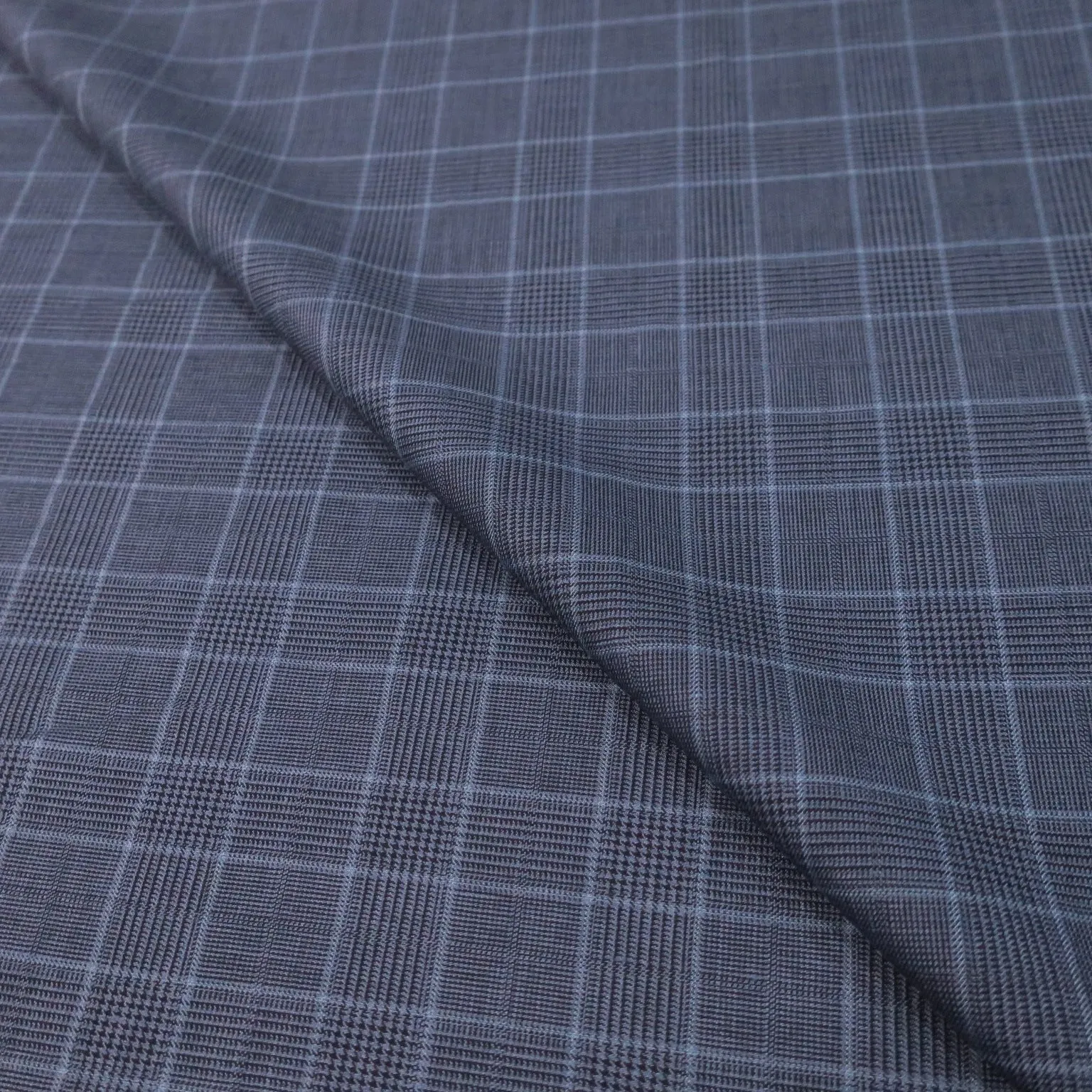 Blue Tartan Loro Piana Linen 55 Linen Wool and Silk Fabric