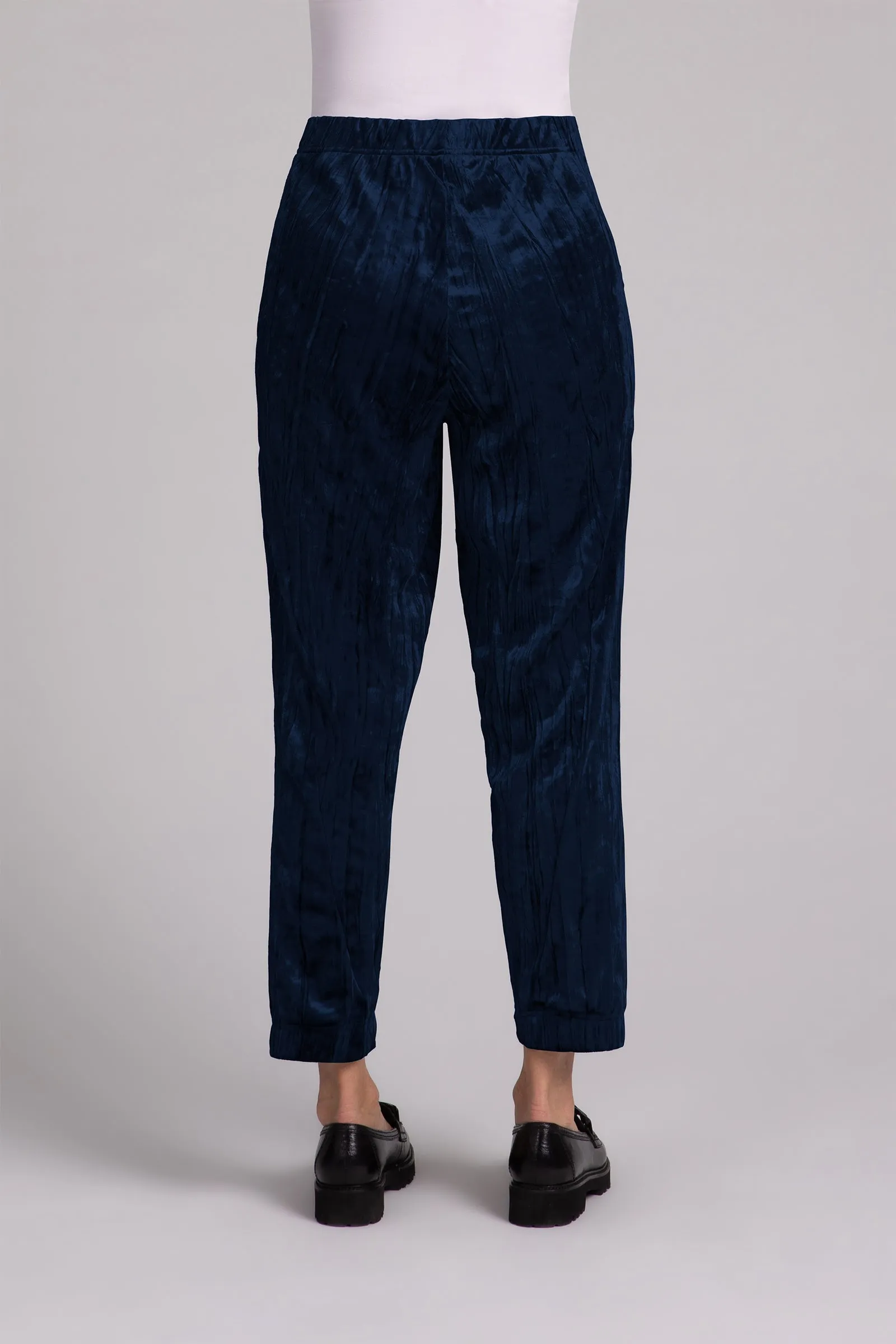 Crinkle Velvet Half Cuff Jogger Pant | Navy