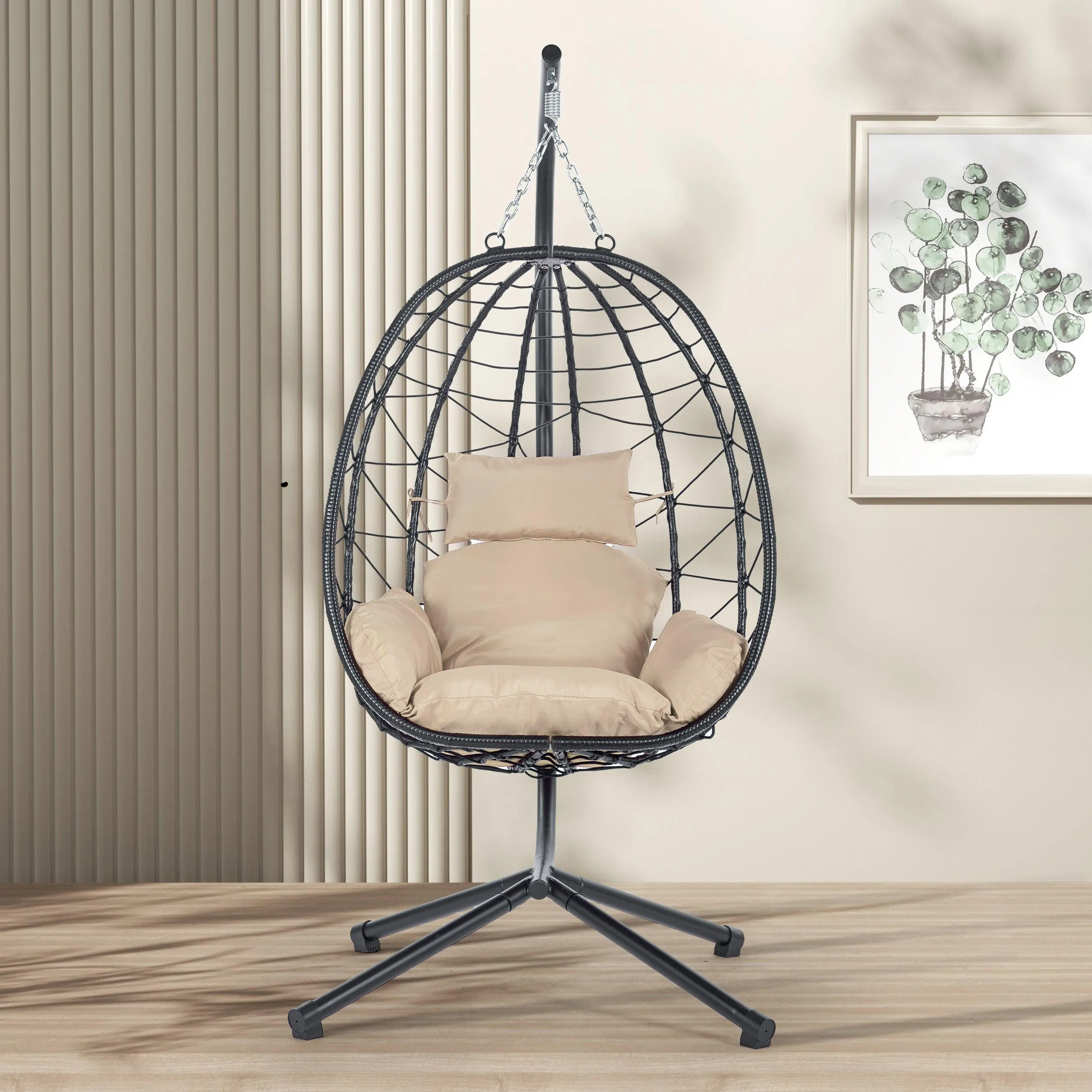 Egg Chair with Stand, Wicker Hanging Basket Hammock for Indoor/Outdoor Use