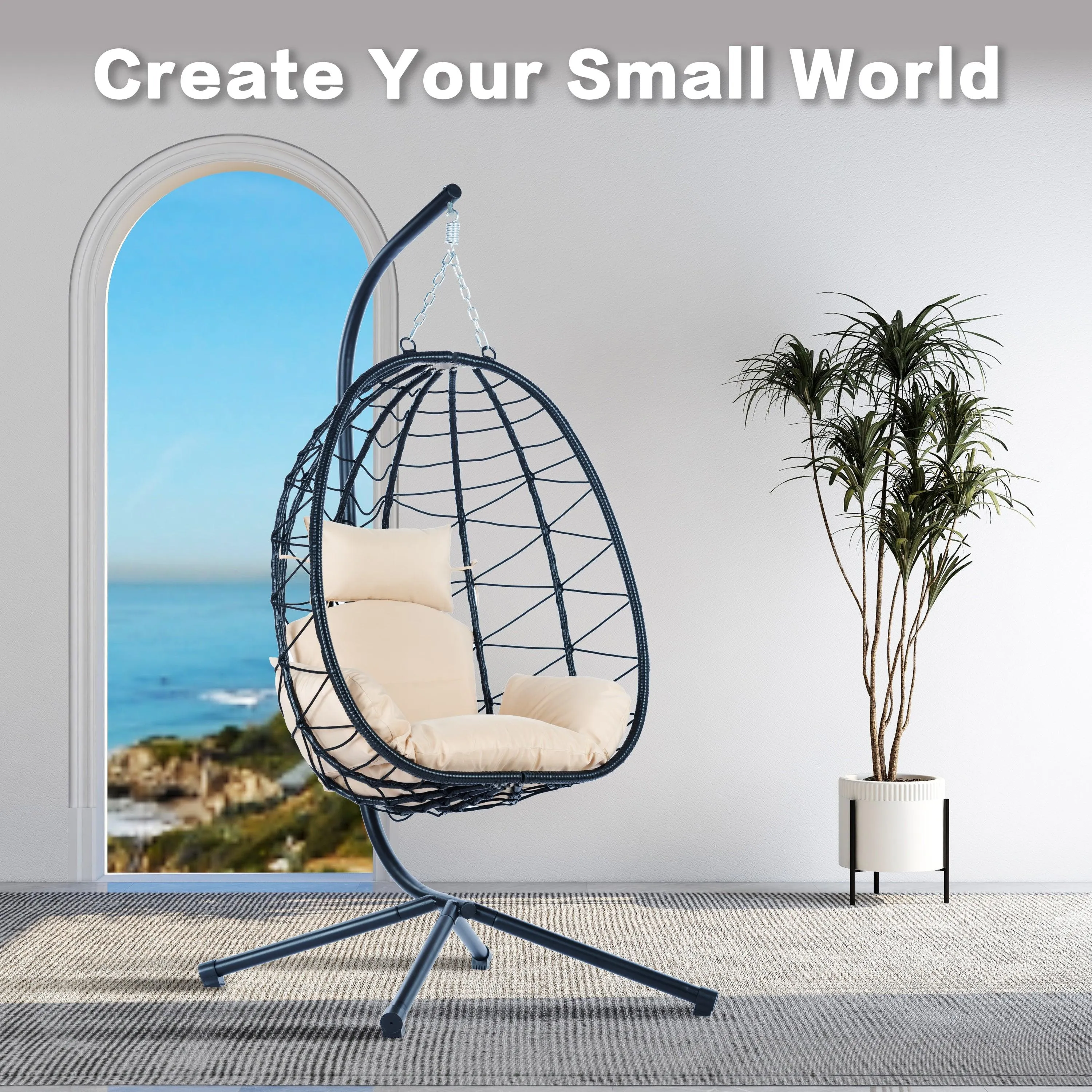 Egg Chair with Stand, Wicker Hanging Basket Hammock for Indoor/Outdoor Use