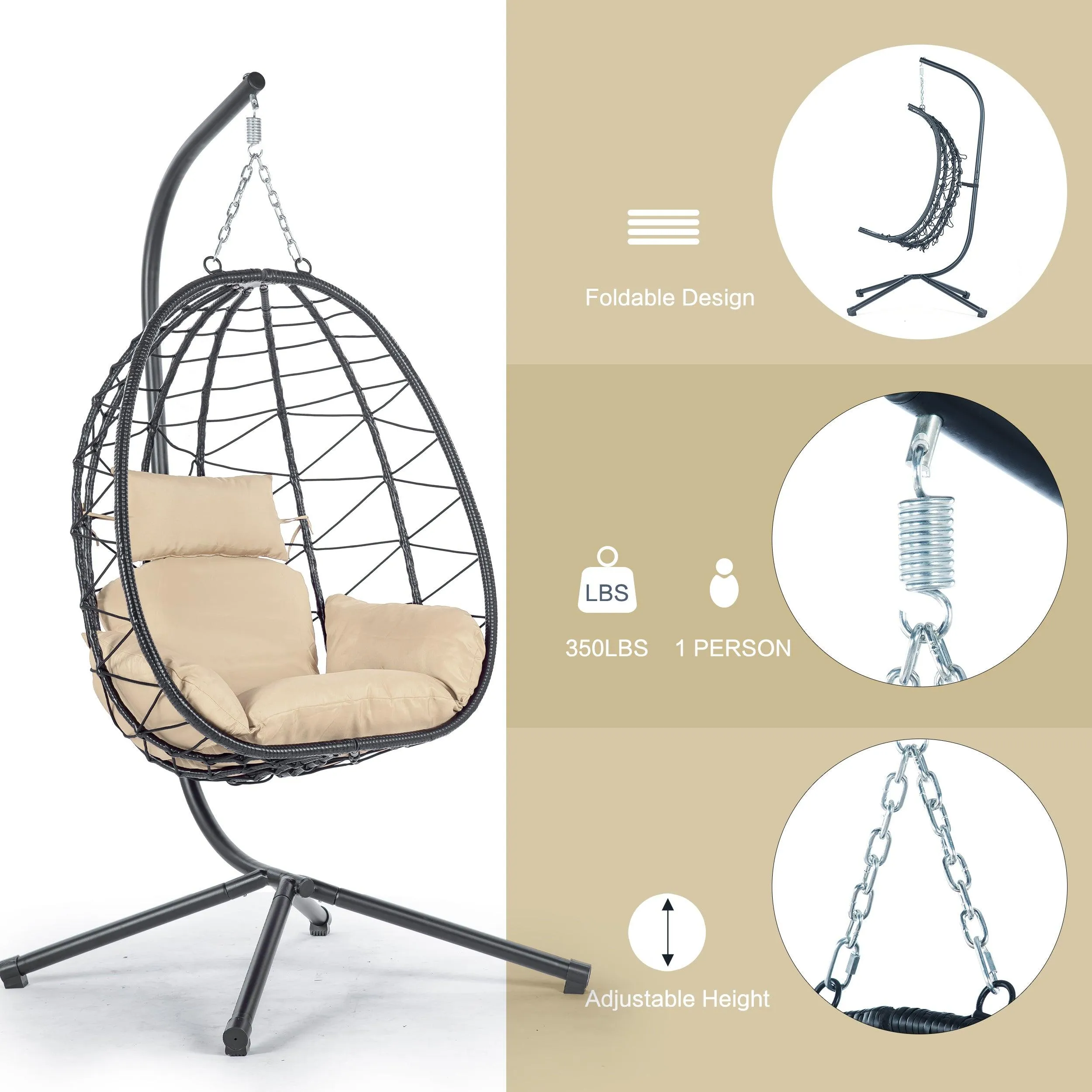 Egg Chair with Stand, Wicker Hanging Basket Hammock for Indoor/Outdoor Use