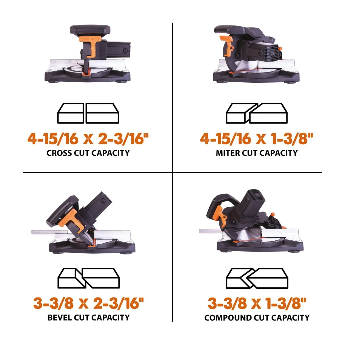 Evolution R210CMS: Compound Miter Saw With 8-1/4 In. Multi-Material Cutting Blade