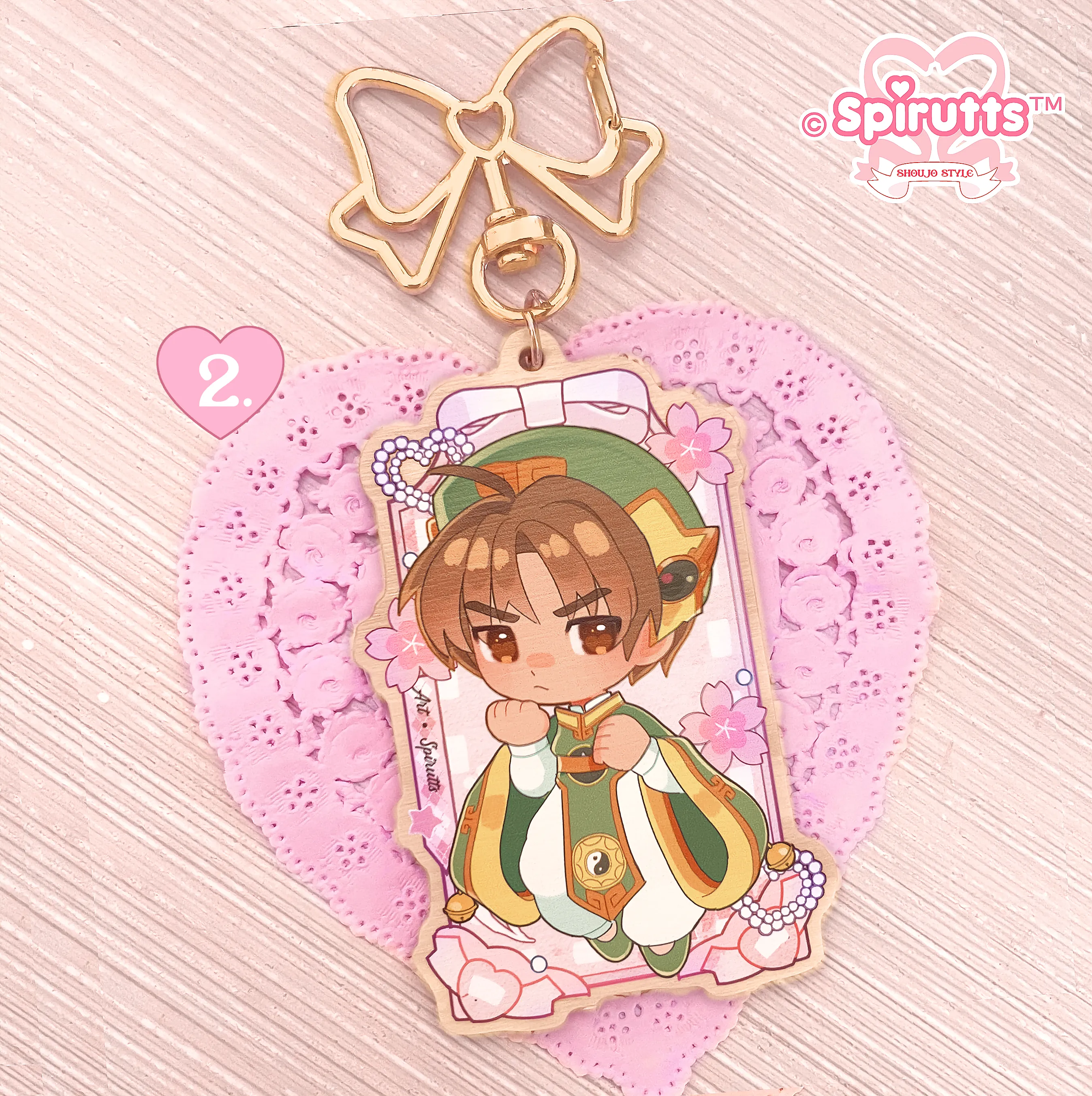 KEYCHAIN(S) - Captor Sakura/Magical Girl/Anime/Pink/Retro - Double-sided wooden charm/Matching Pair/Gold clip attachments