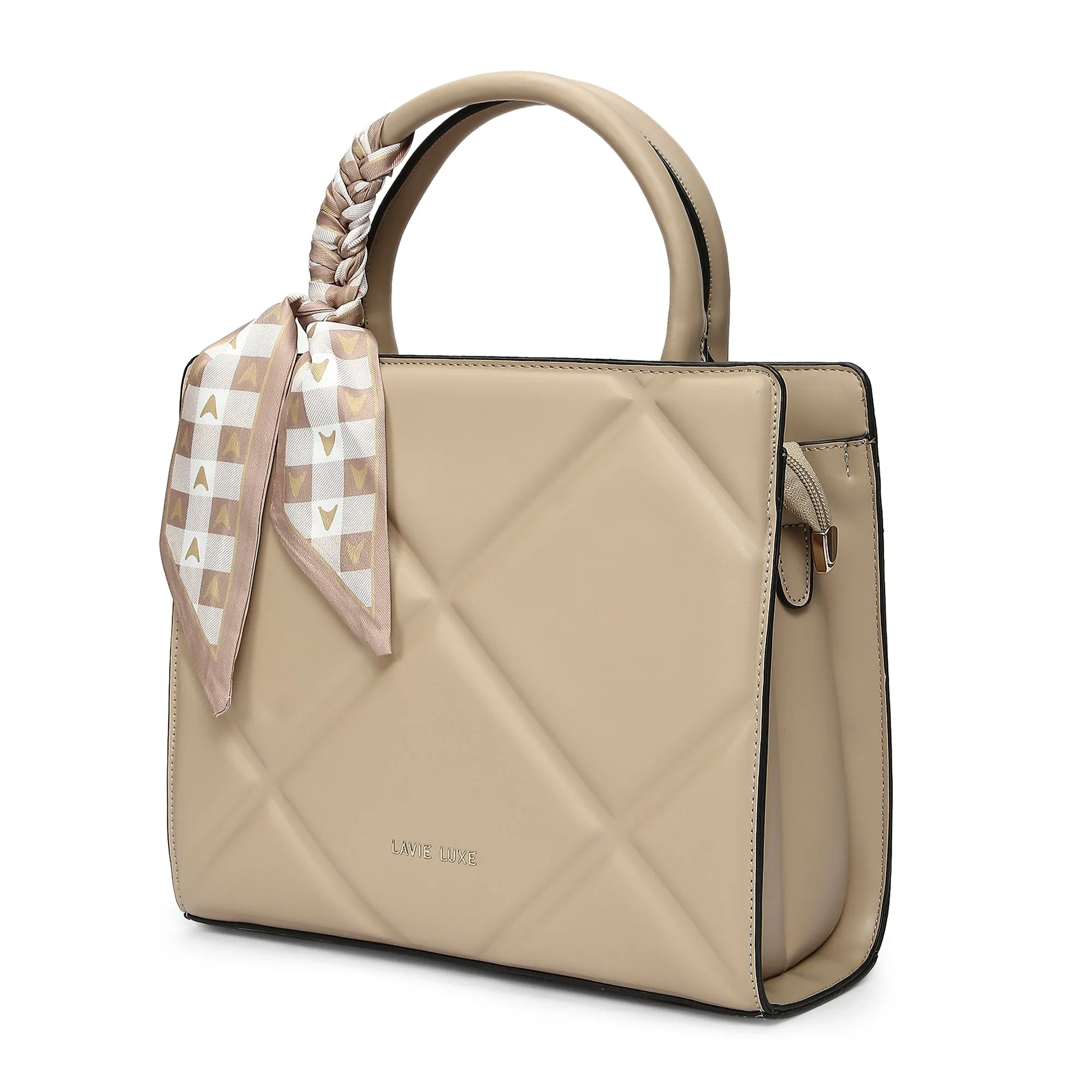 Lavie Luxe Quare Beige Medium Women's Satchel