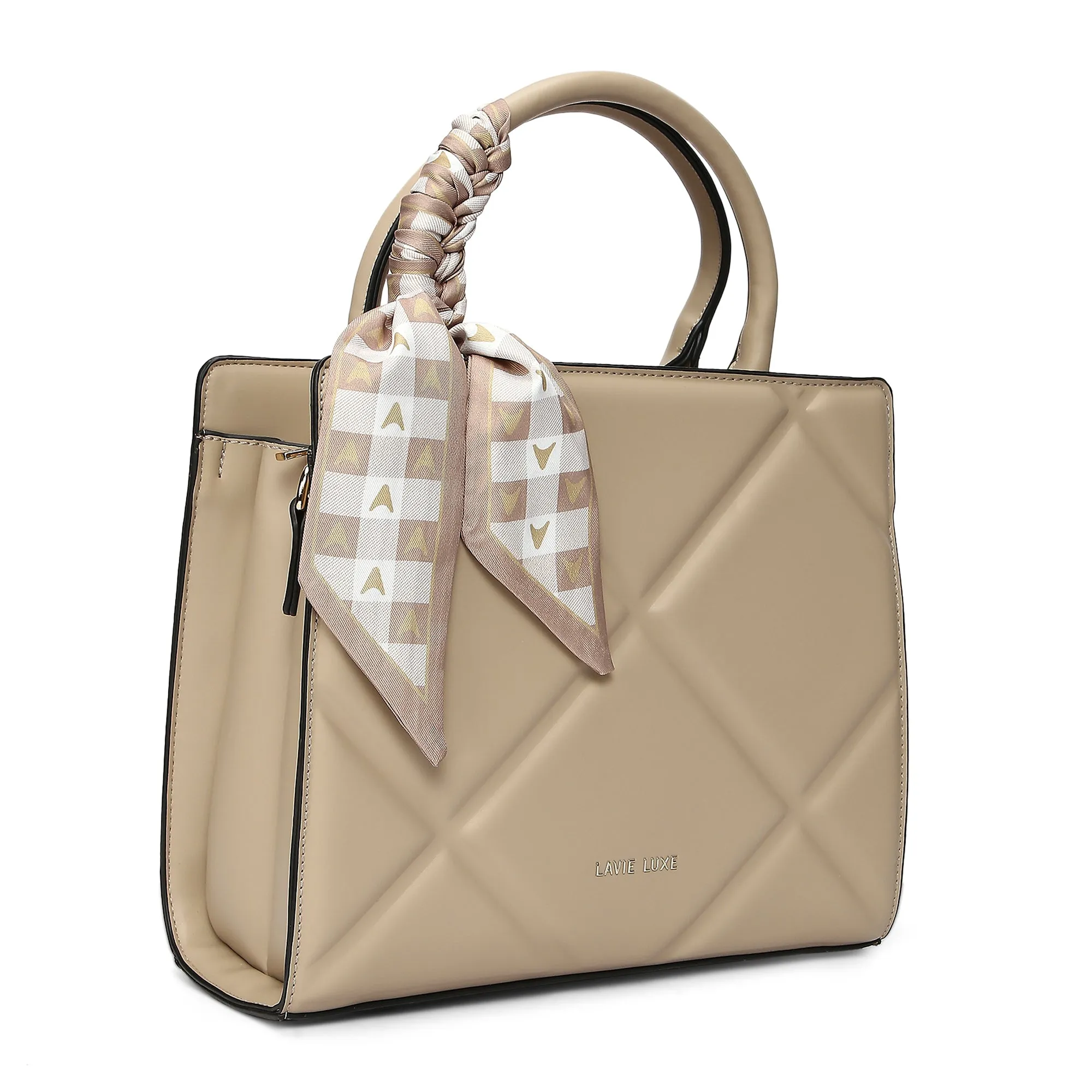 Lavie Luxe Quare Beige Medium Women's Satchel