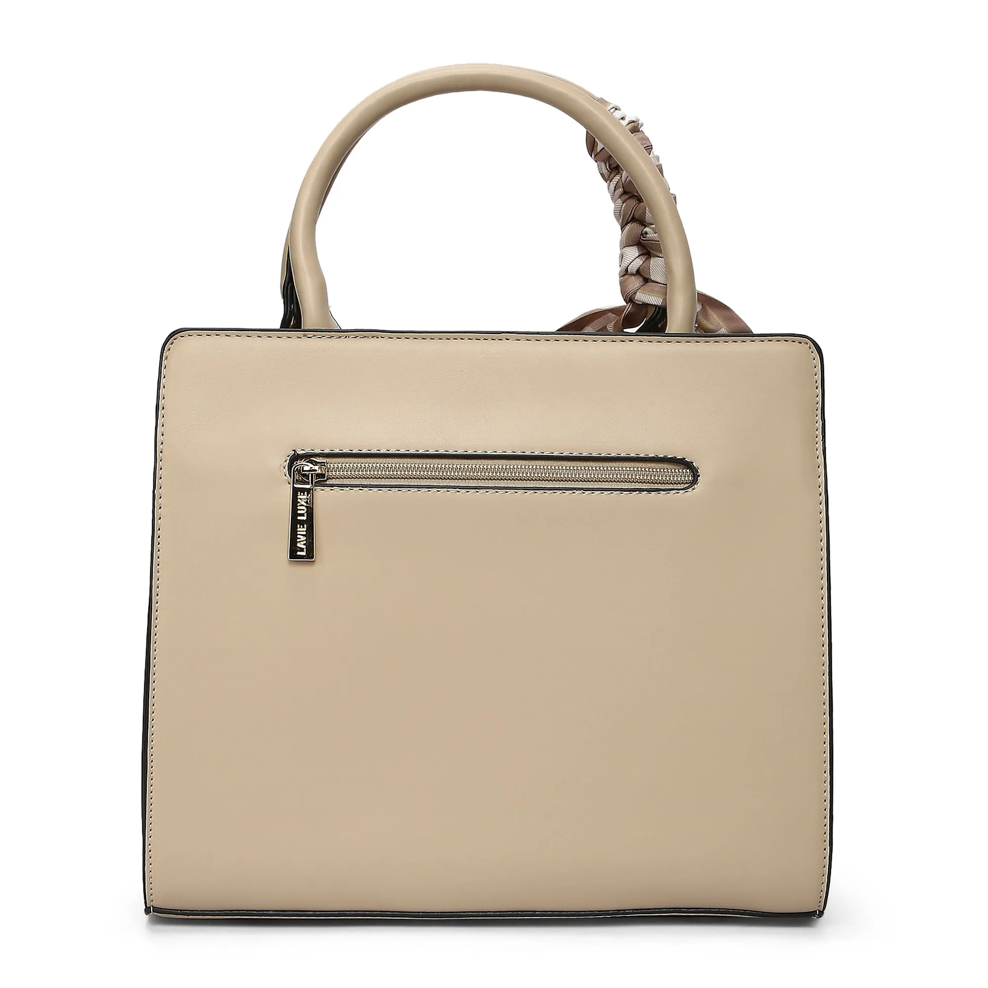 Lavie Luxe Quare Beige Medium Women's Satchel