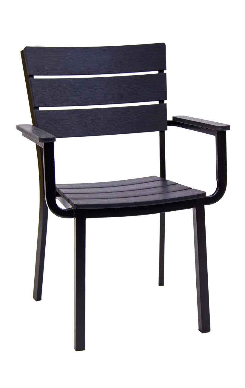 Lucia Sleek Metal Chair with Black Timber-Style Finish Back and Seat