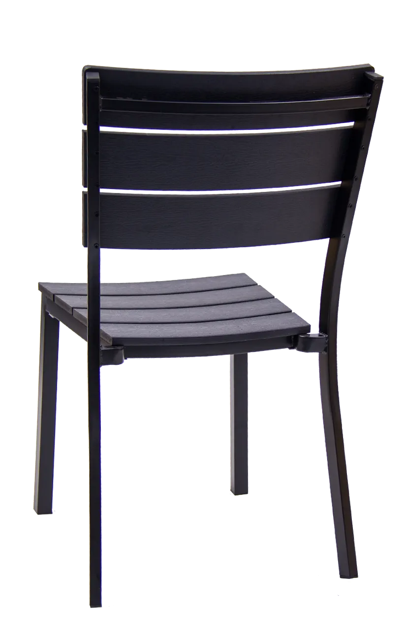 Lucia Sleek Metal Chair with Black Timber-Style Finish Back and Seat