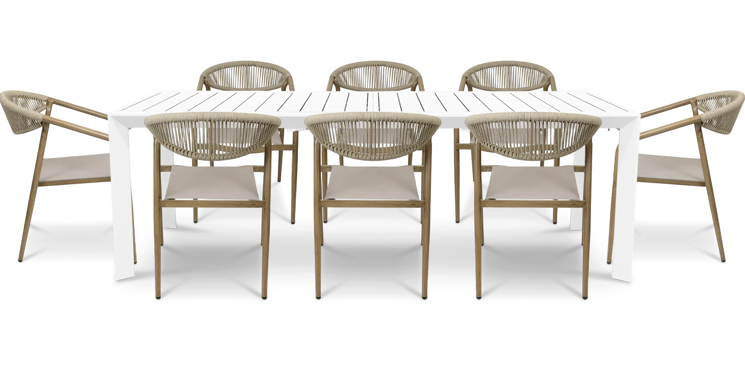 Morocco Outdoor Extension Table in White with Rope Chairs