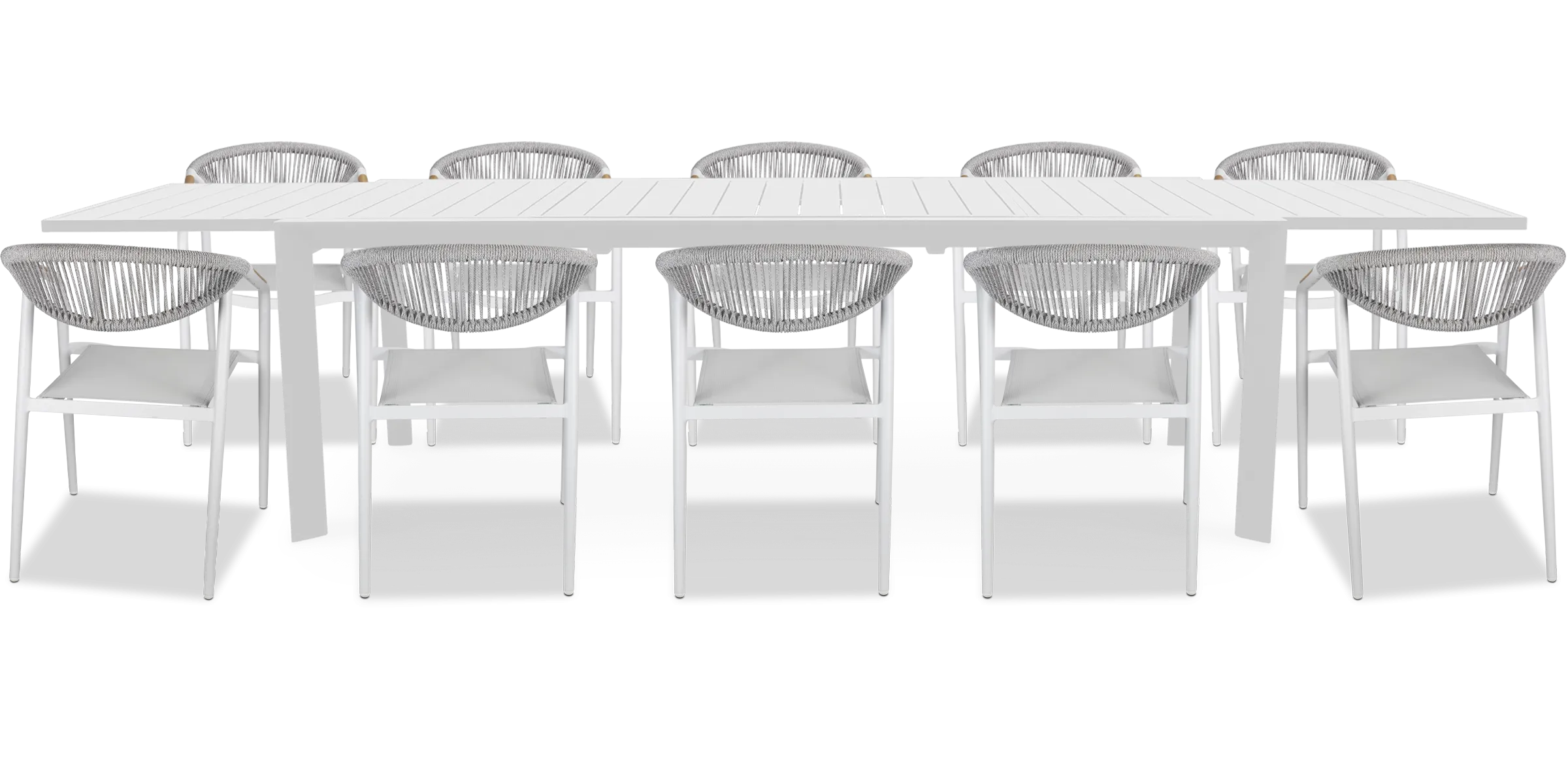 Morocco Outdoor Extension Table in White with Rope Chairs