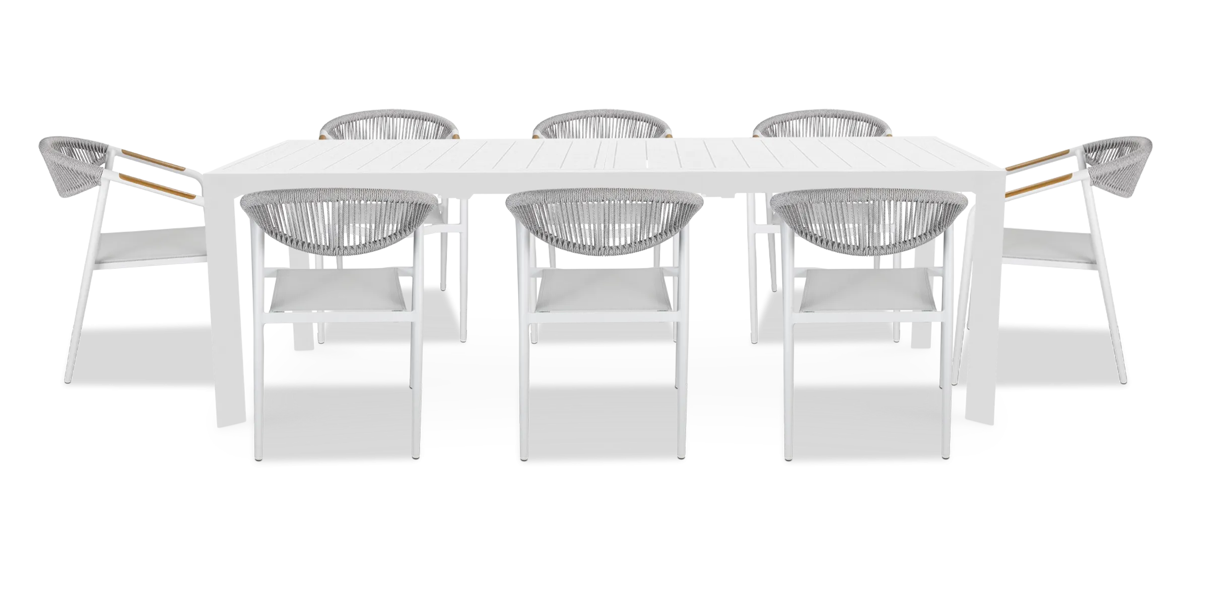 Morocco Outdoor Extension Table in White with Rope Chairs