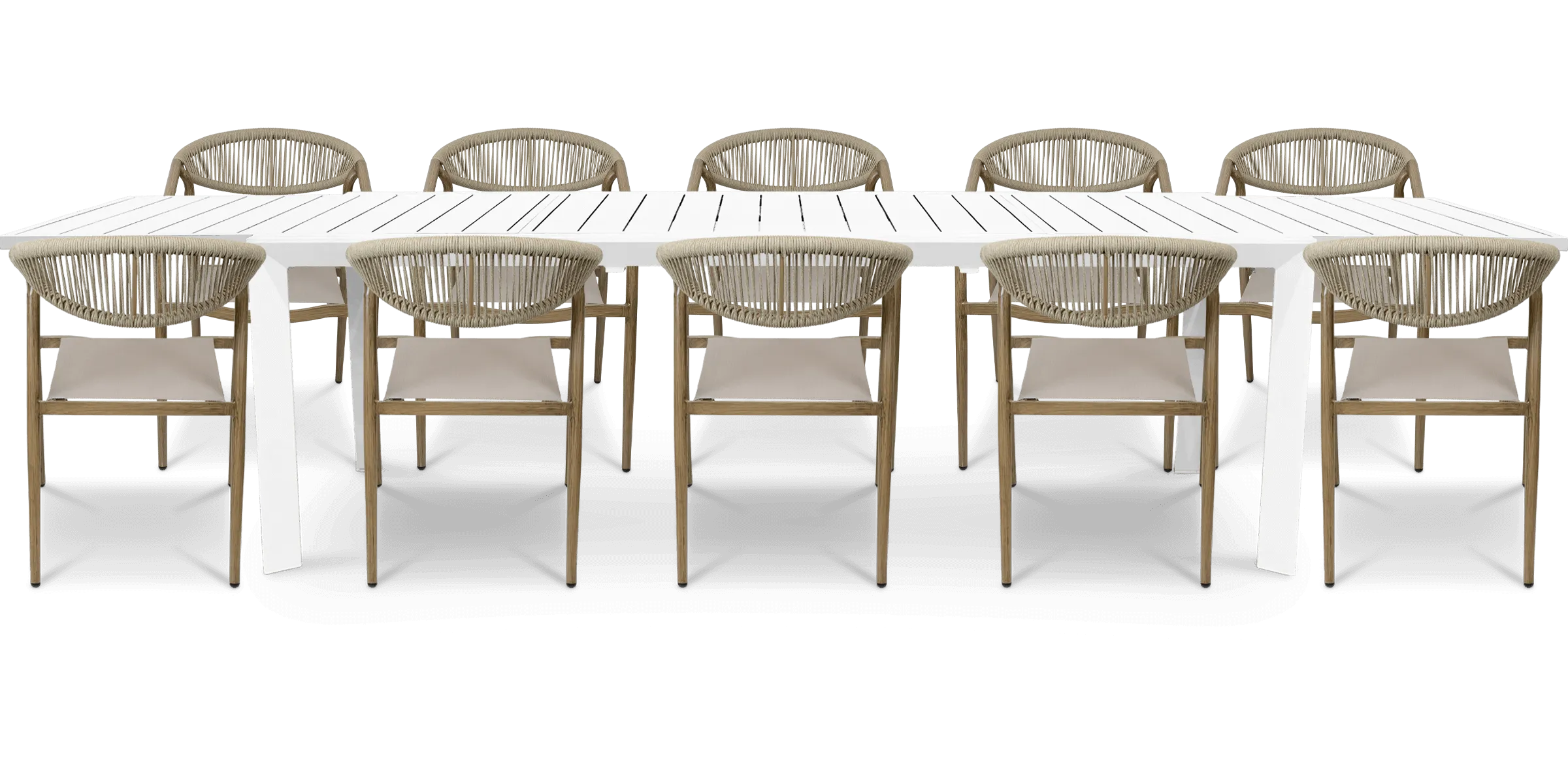 Morocco Outdoor Extension Table in White with Rope Chairs